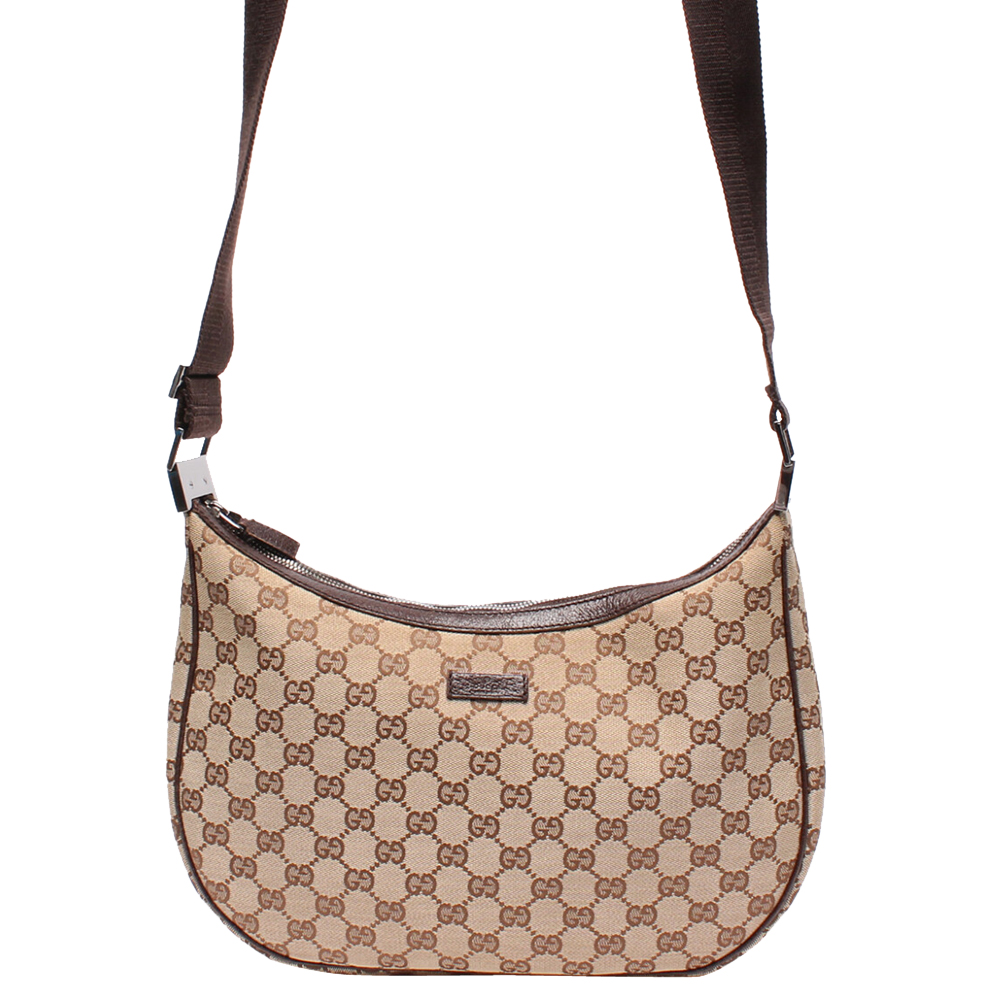 Gucci Beige GG Canvas Leather Shoulder Bag