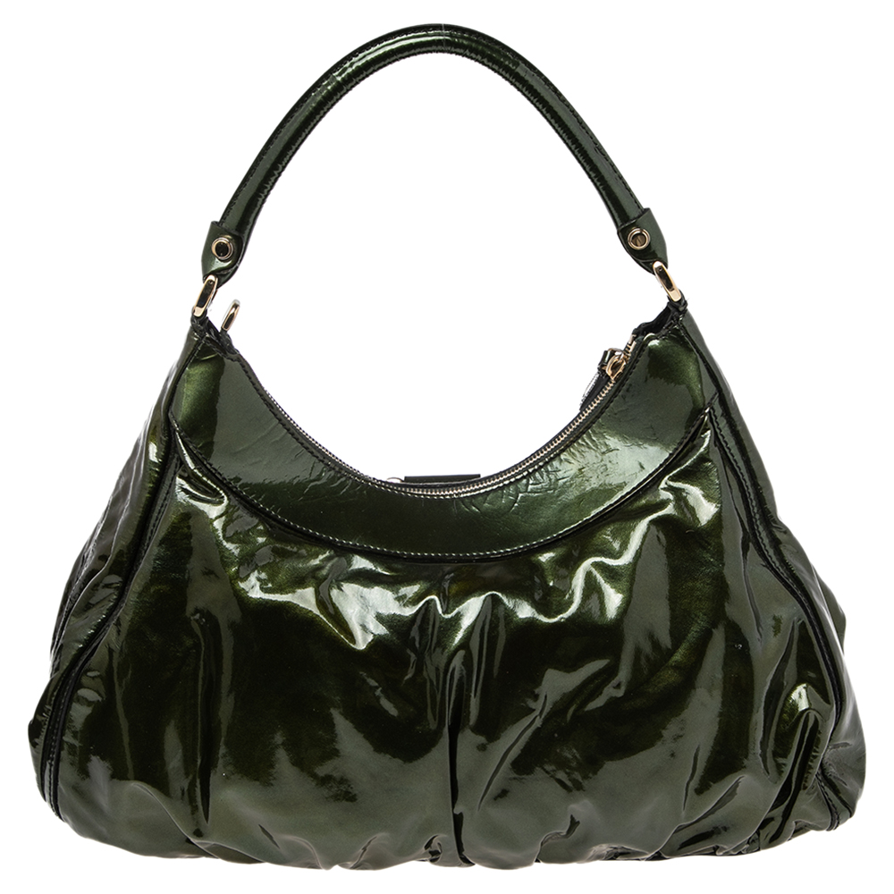 Gucci Green Patent Leather D Ring Hobo