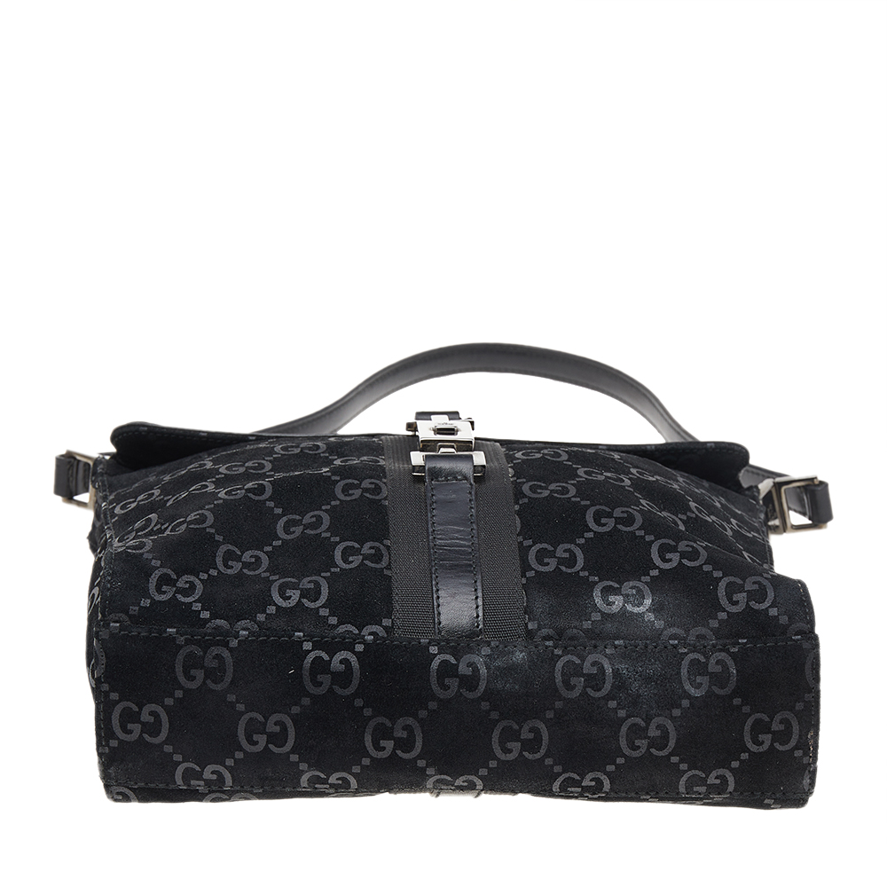 Gucci Black GG Print Suede And Leather Hobo