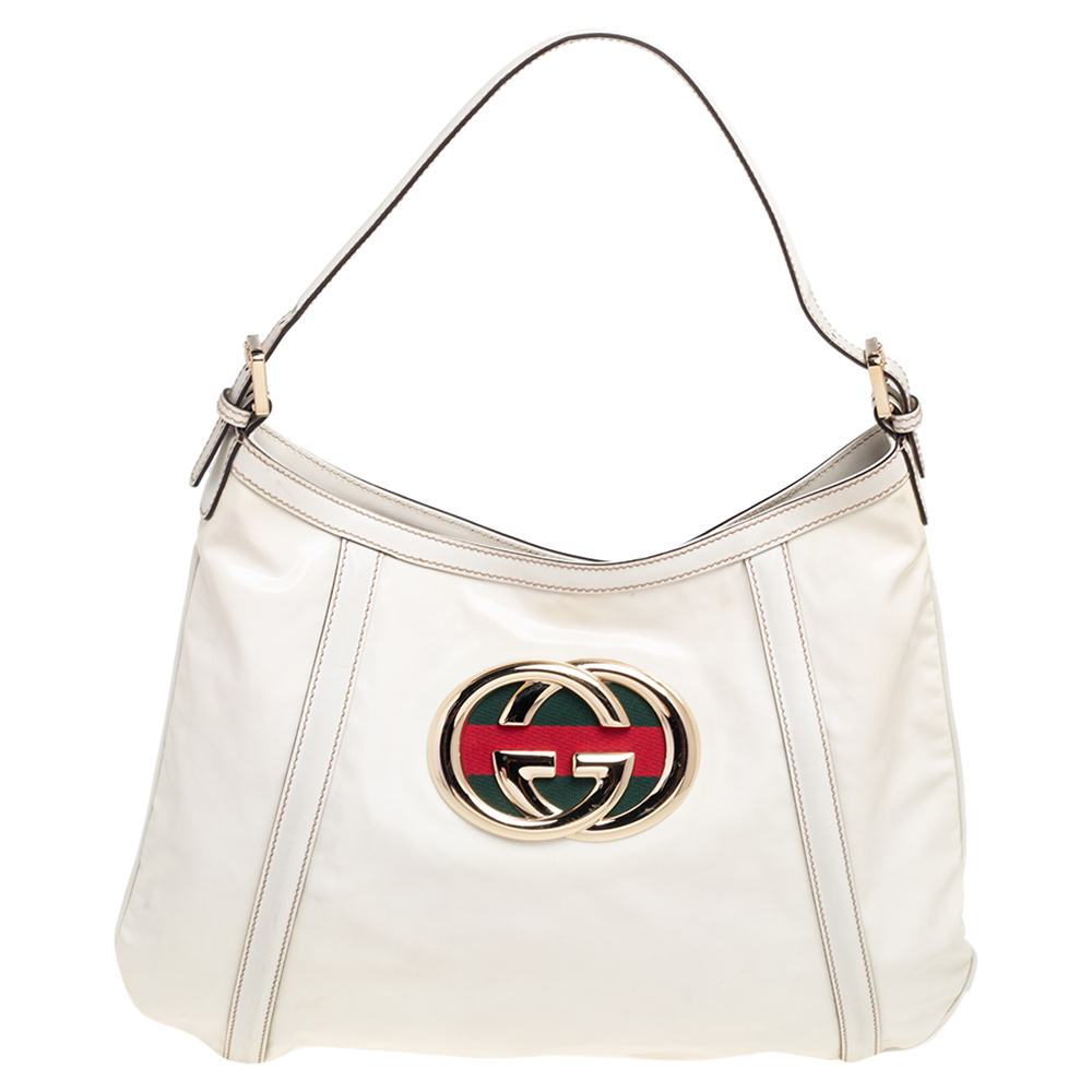 Gucci White Crystal Canvas and Leather Medium Britt Hobo