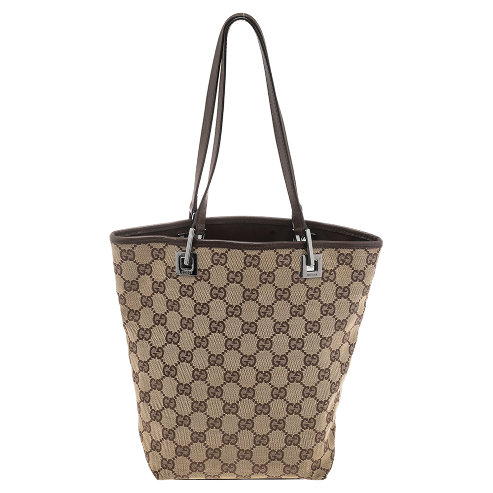 Gucci Beige GG Canvas and Leather Small Bucket Tote