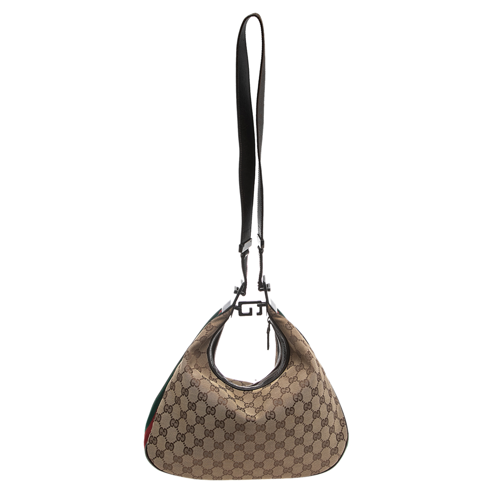 Gucci Beige/Brown GG Canvas and Leather Web Hobo
