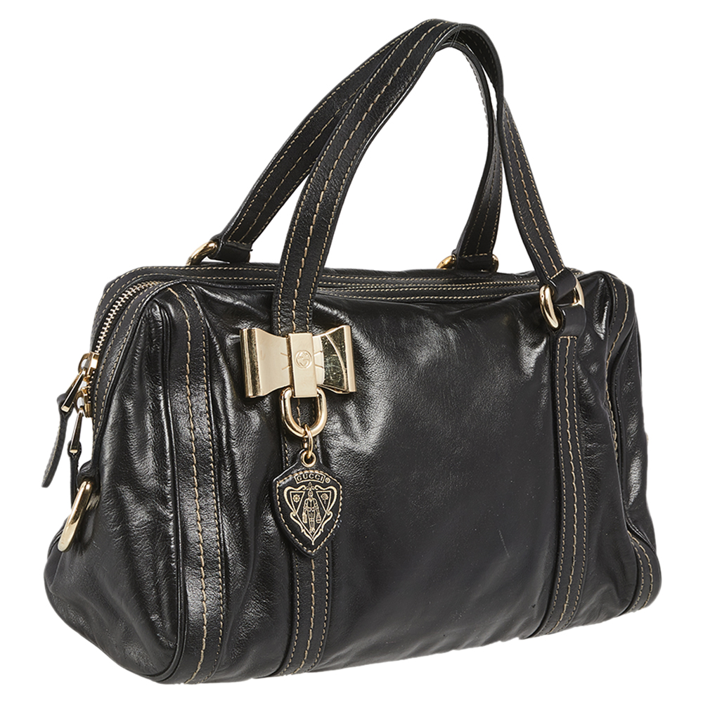 Gucci Black Leather Duchessa Boston Bag