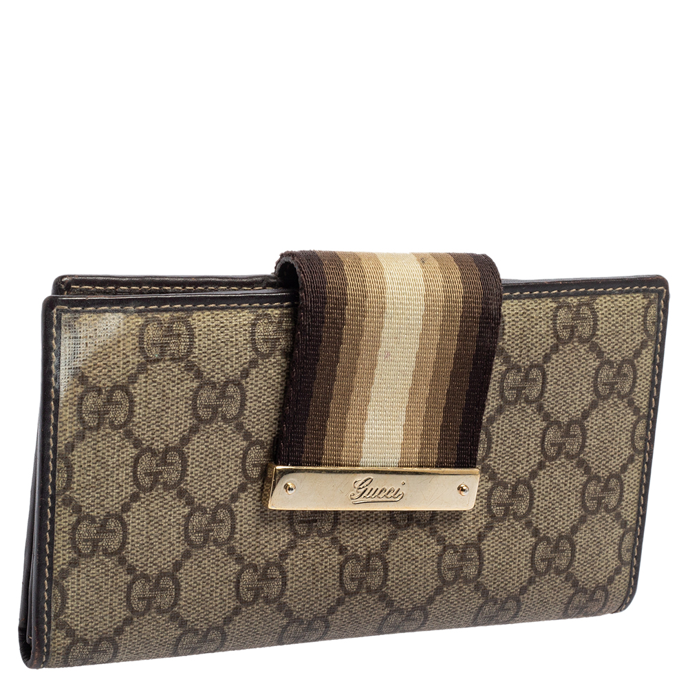 Gucci Beige GG Supreme Canvas Vintage Web Continental Wallet