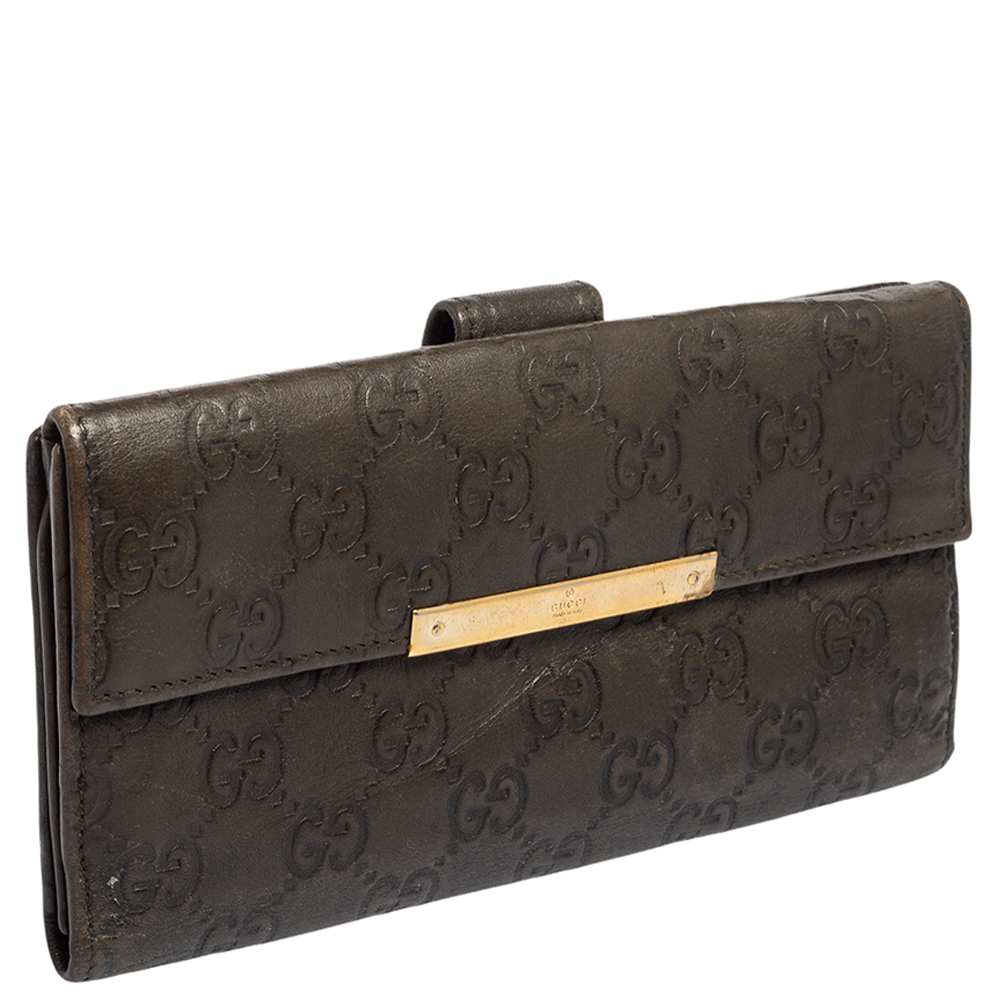 Gucci Dark Brown Guccissima Leather Flap Continental Wallet