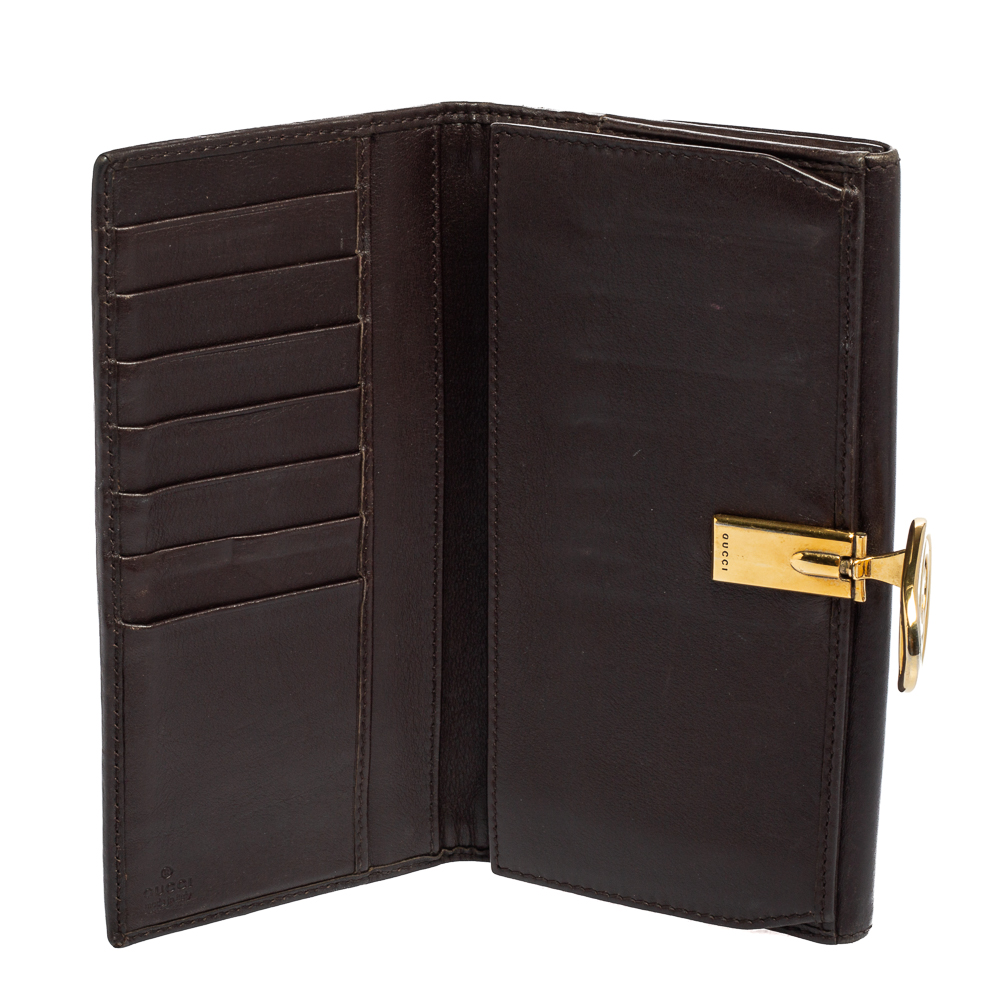 

Gucci Brown Guccissima Leather Interlocking GG Clip Continental Wallet