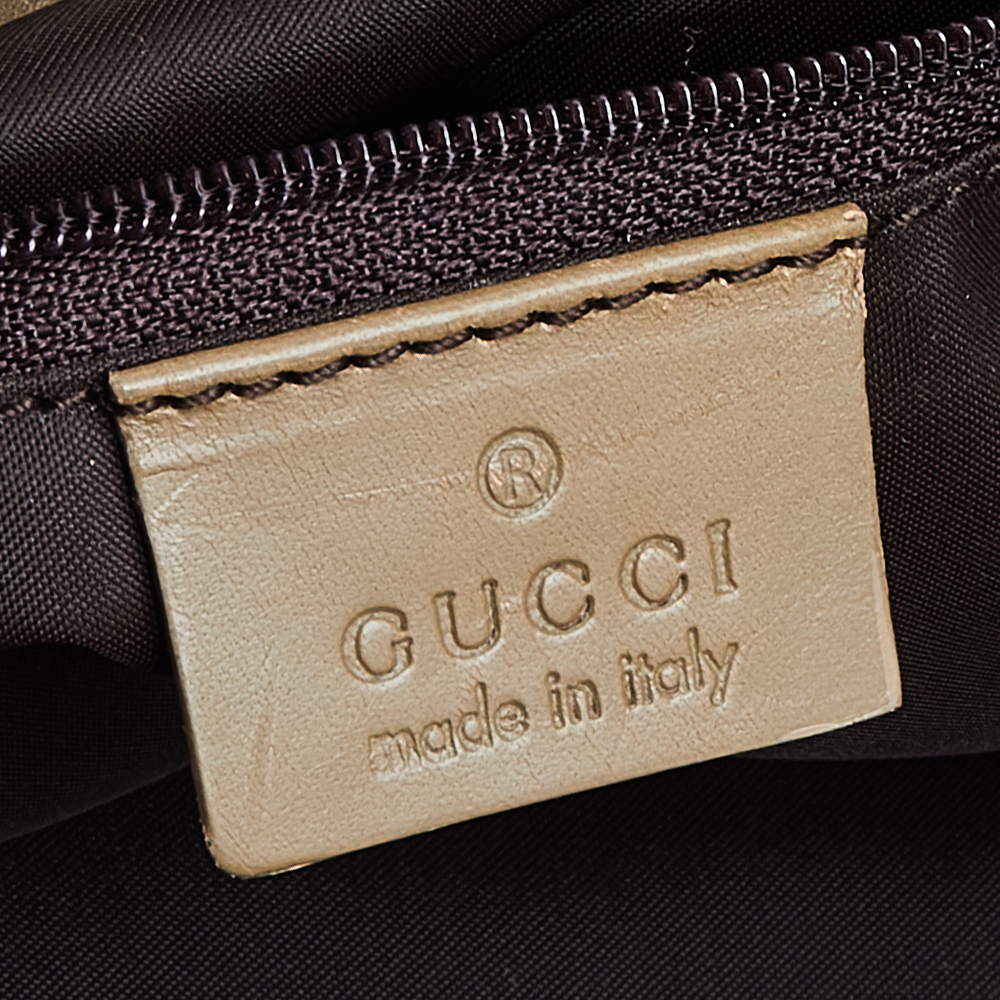 Gucci Khaki Nylon And Leather Bamboo Handle Hobo