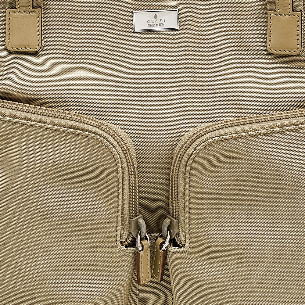Gucci Beige Canvas And Leather Double Pocket Tote