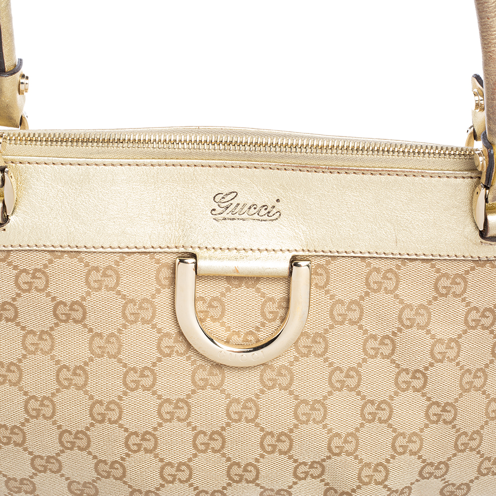 Gucci Beige/Gold GG Canvas And Leather D Ring Tote