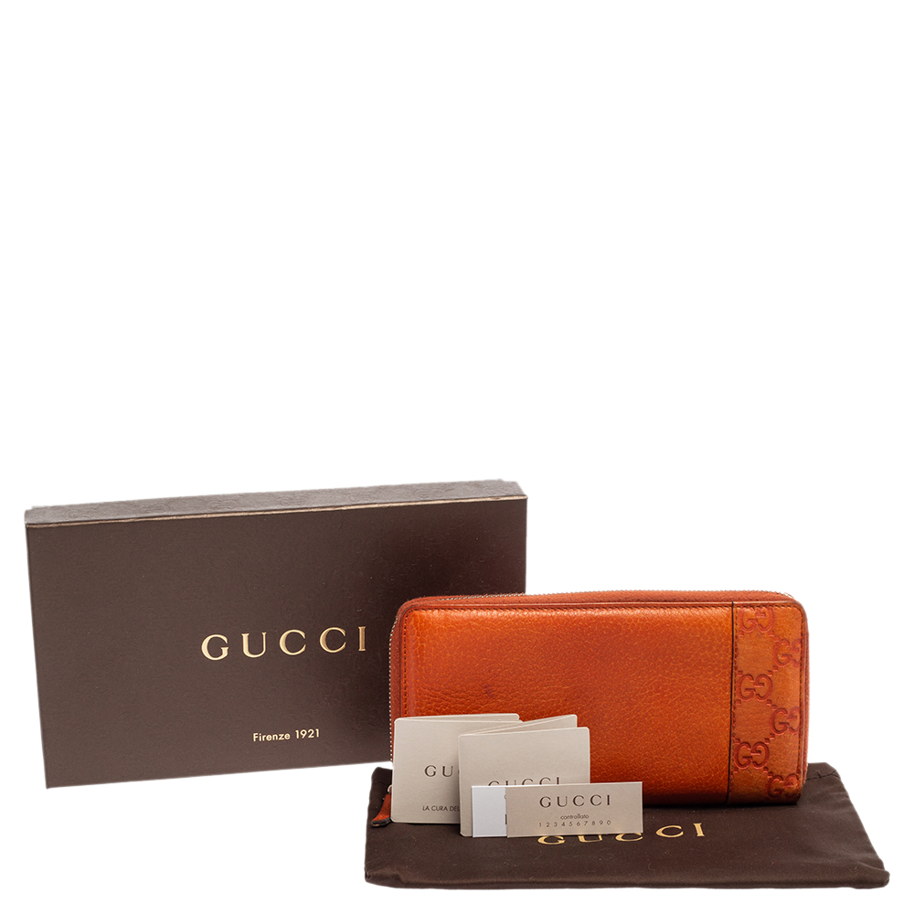 Gucci Burnt Orange Microguccissima Leather Zip Around Continental Wallet