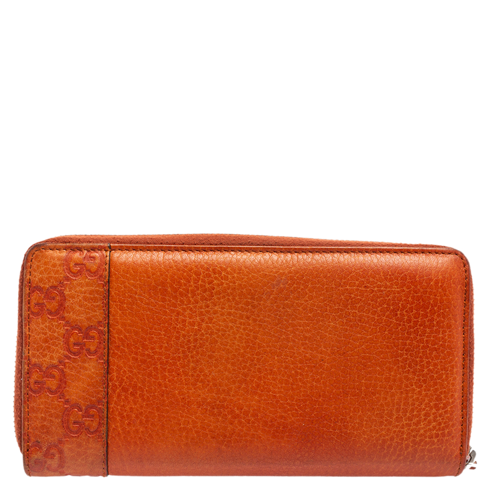 Gucci Burnt Orange Microguccissima Leather Zip Around Continental Wallet