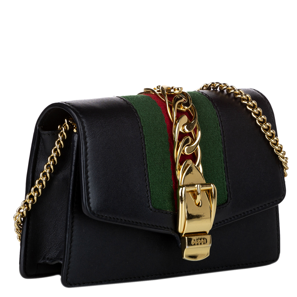 Gucci Black Leather Super Mini Sylvie Crossbody Bag
Gucci Black Leather Super Mini Sylvie Crossbody Bag