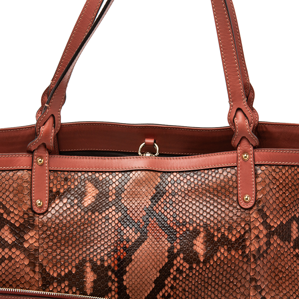 Gucci Pink Python And Leather Craft Tote