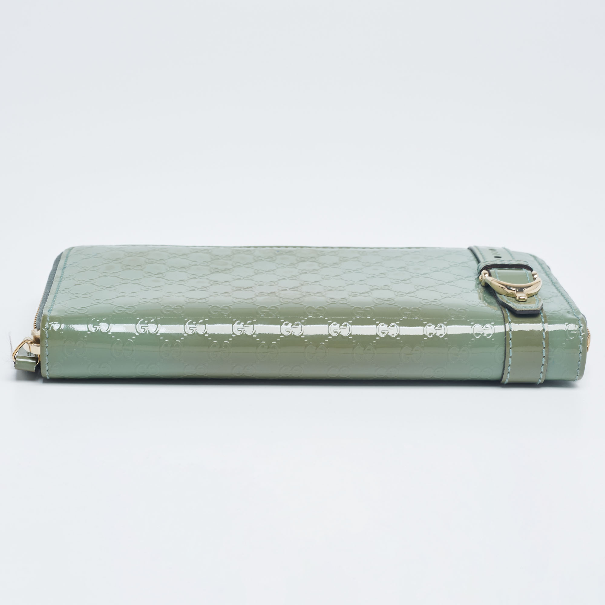 Gucci Green Microguccissima Patent Leather Zip Around Wallet