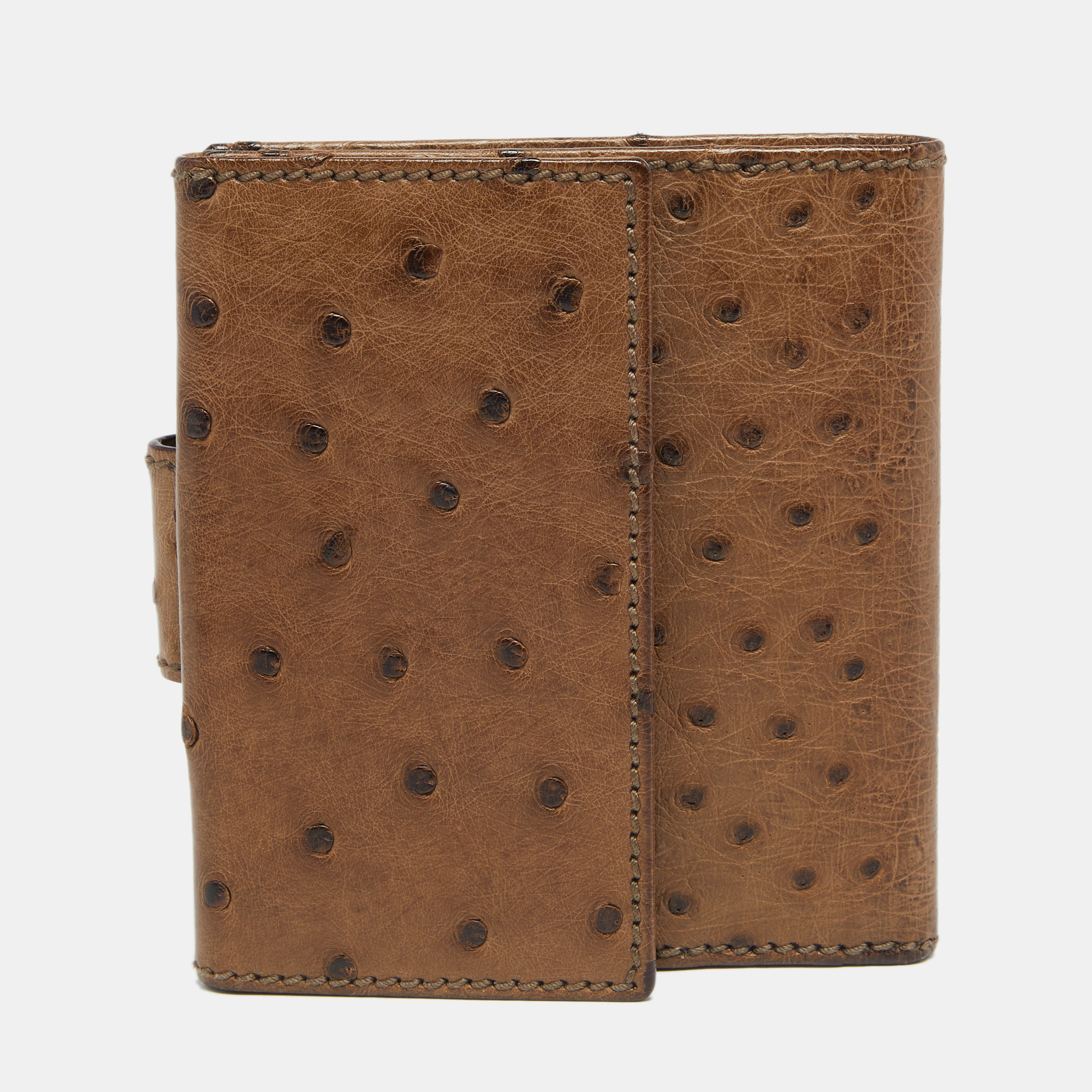 Gucci Brown Ostrich Compact Wallet