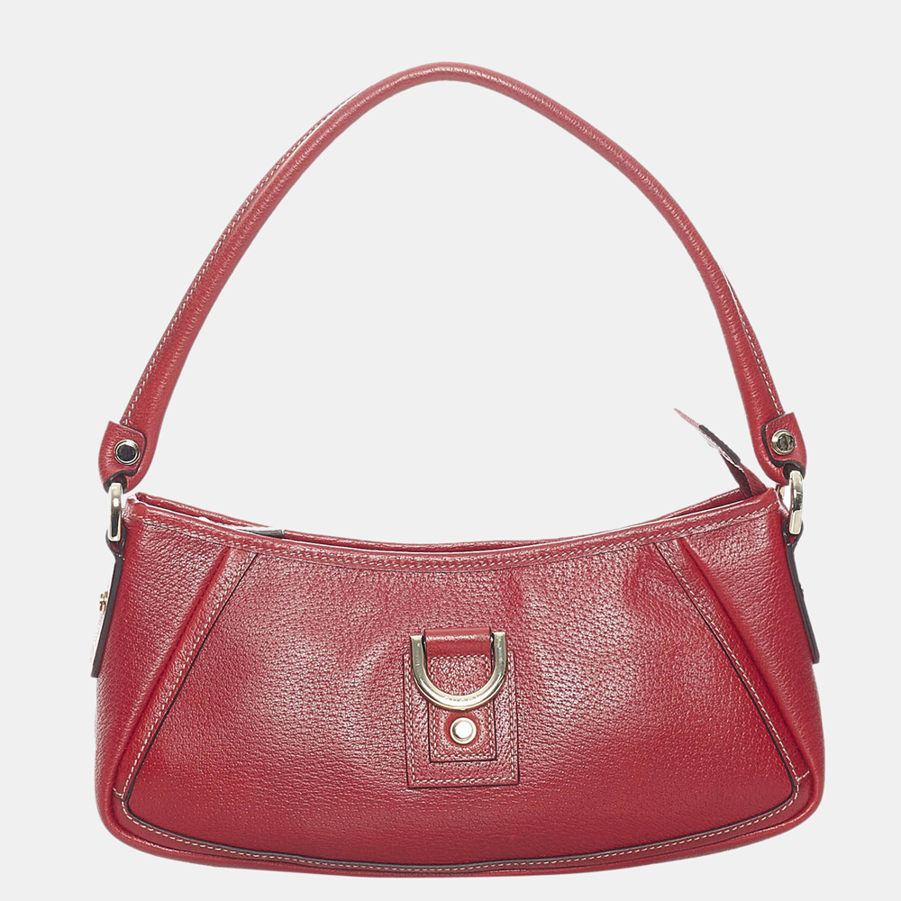 Gucci Red Abbey D-Ring Leather Baguette