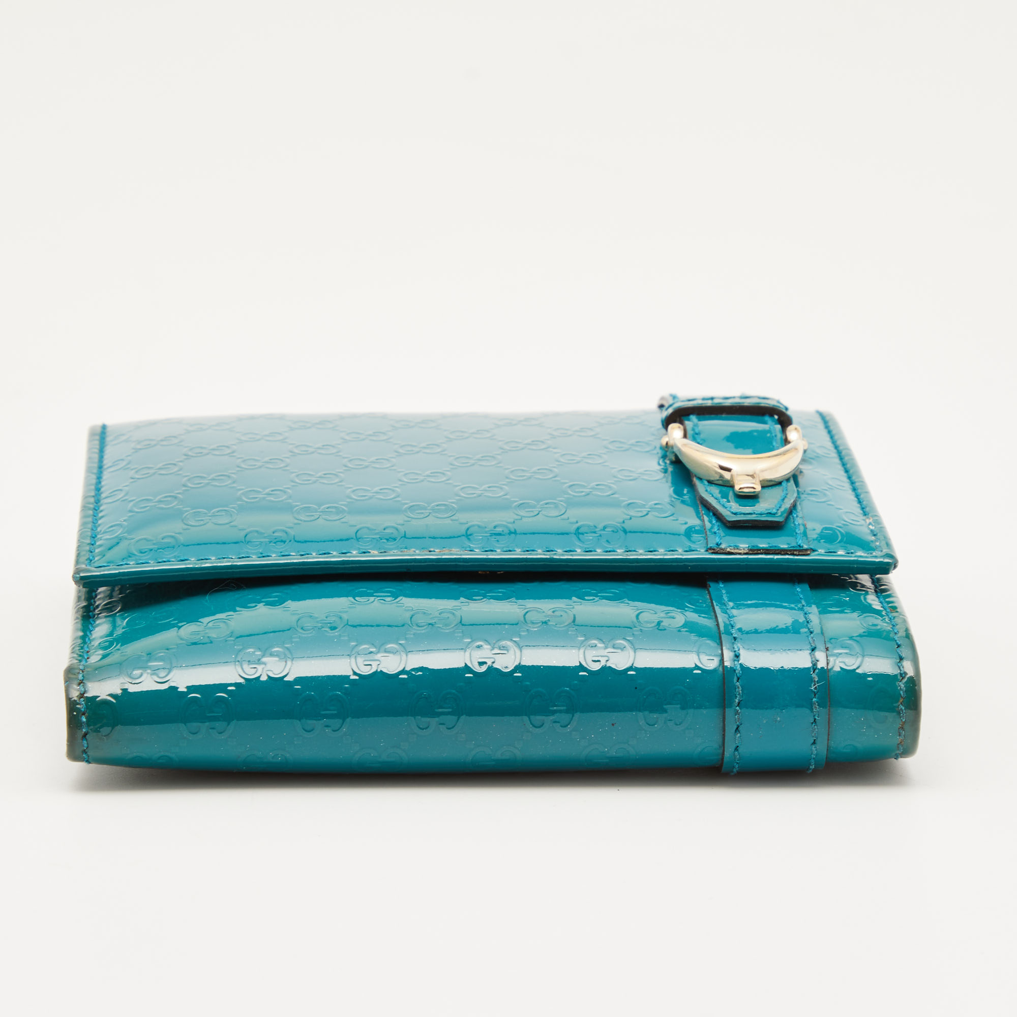 Gucci Turquoise Microguccisima Patent Leather Compact Wallet
