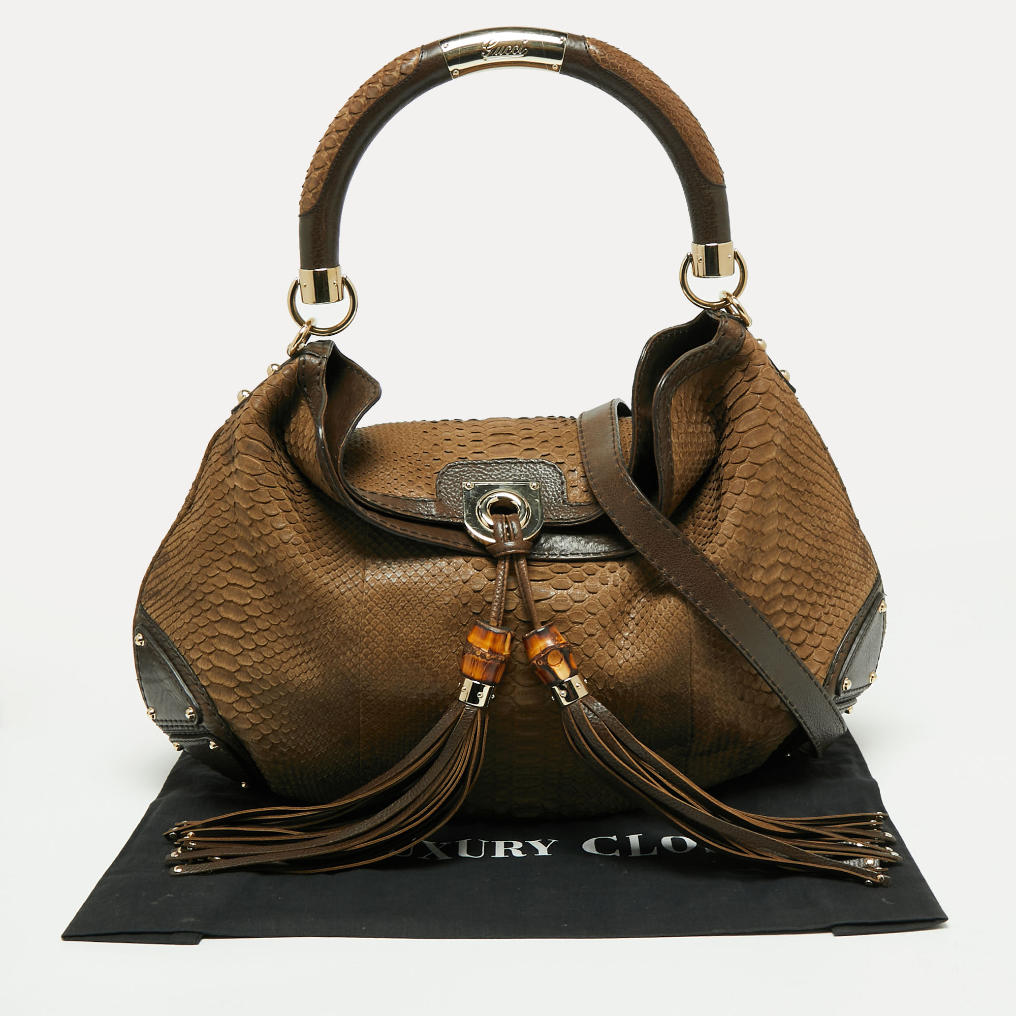 Gucci Brown Python And Leather Large Babouska Indy Hobo