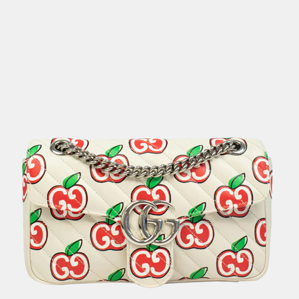Gucci White Leather Valentine's Day Limited Edition GG Marmont Small Shoulder Bag