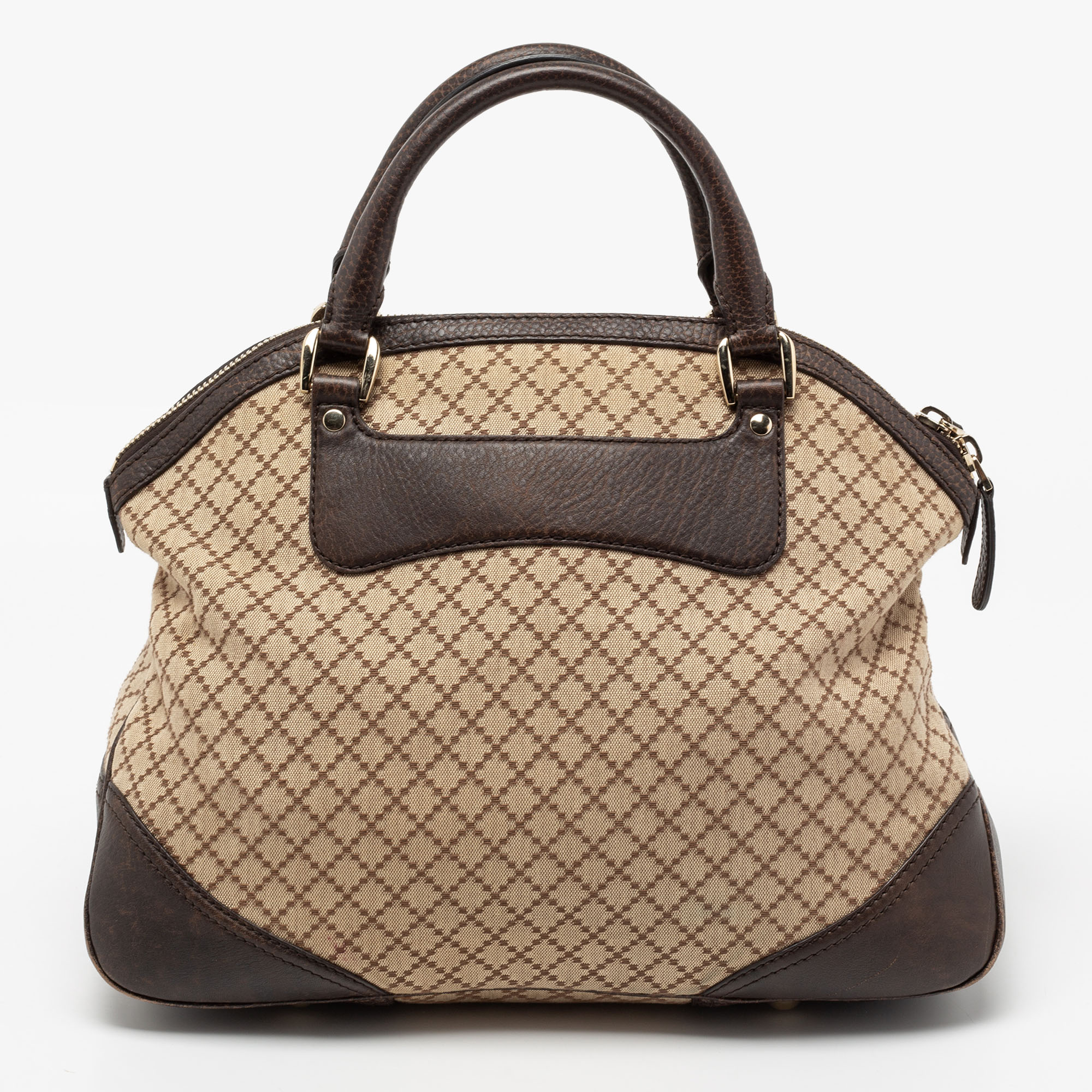 Gucci Beige/Brown Diamante Canvas And Leather Large Horsebit Catherine Satchel