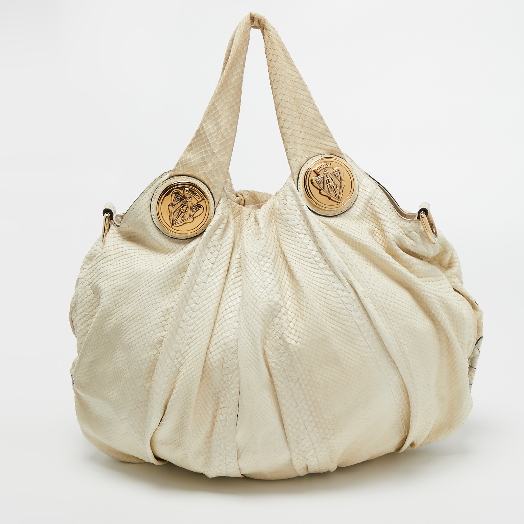 Gucci Cream Floral Embroidered Python Large Hysteria Hobo