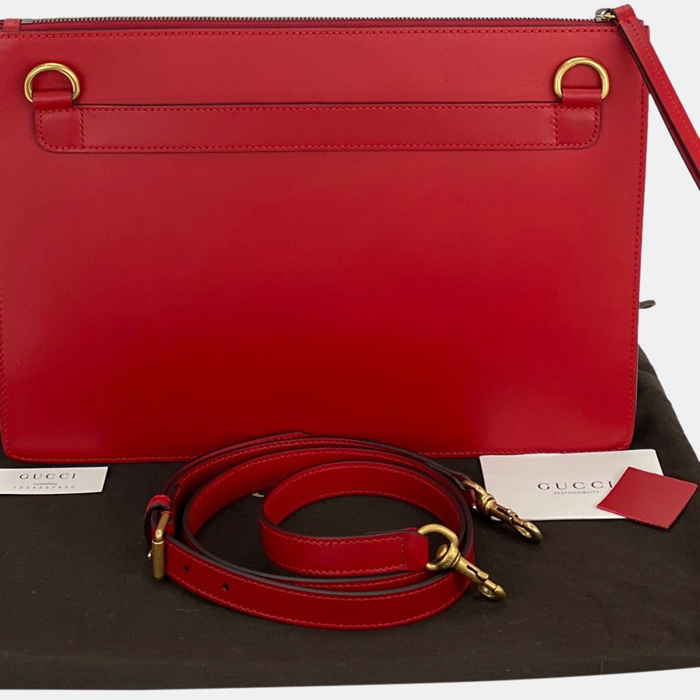 Gucci Red Calfskin Leather Diamond GG Messenger Shoulder Bag
