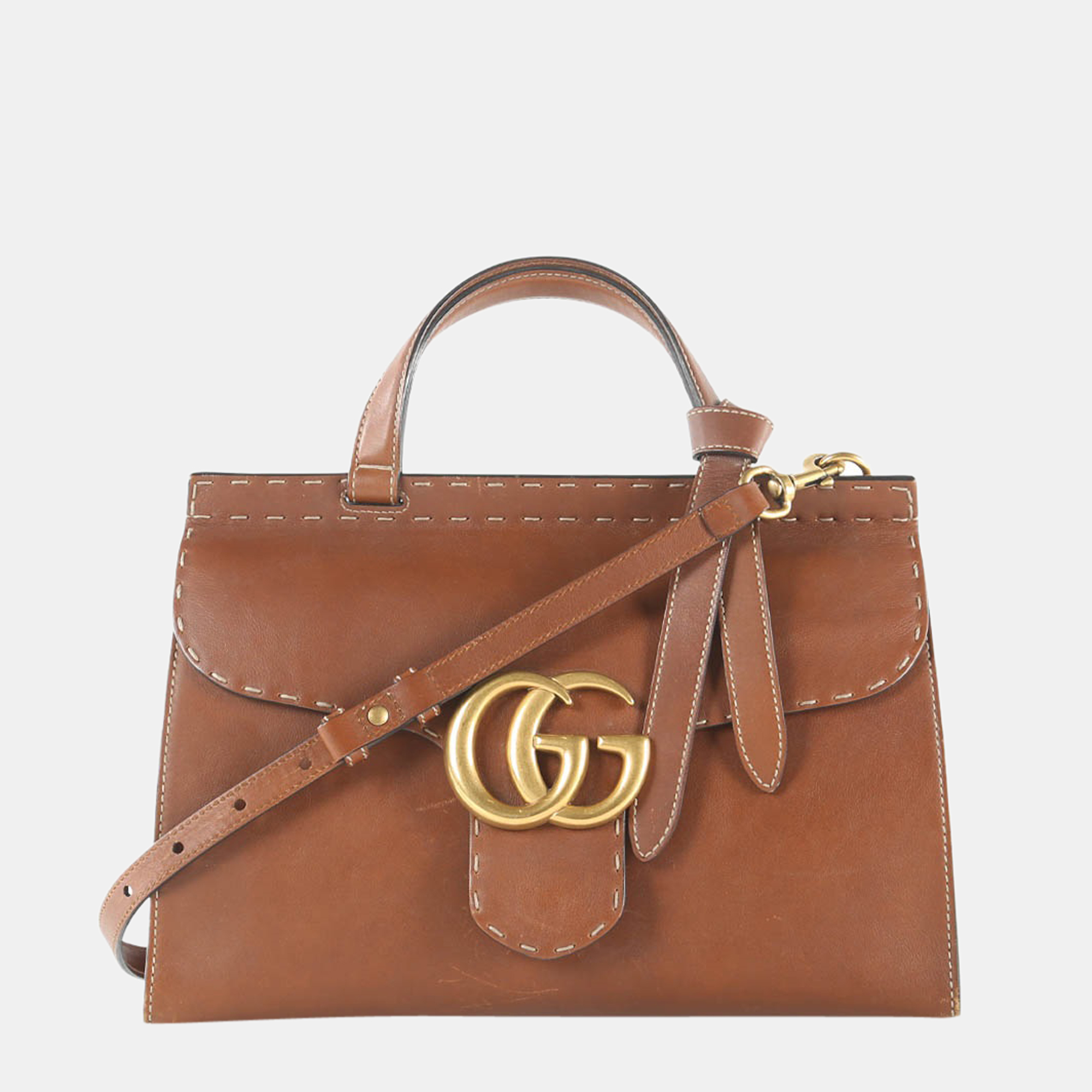 Gucci Tan Leather Marmont Top Handle Bag