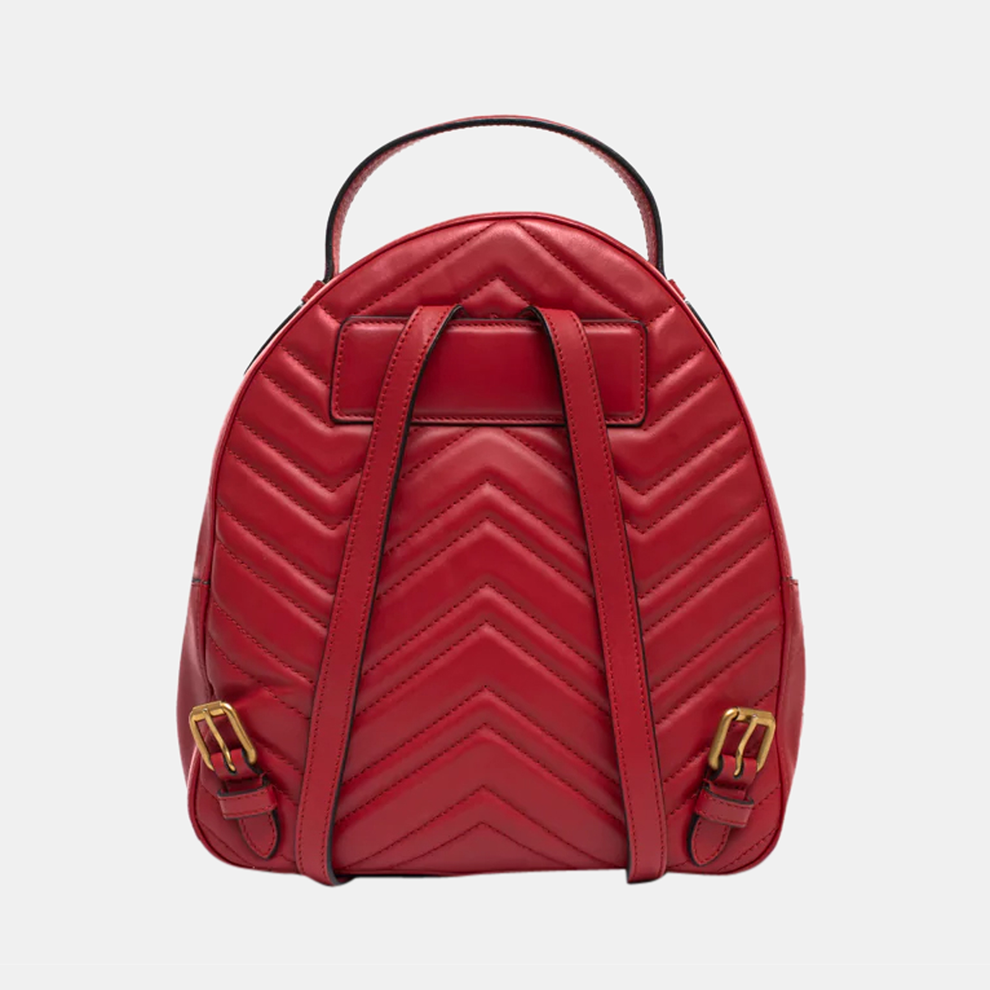 Gucci Red Matelassé Leather GG Marmont Backpack