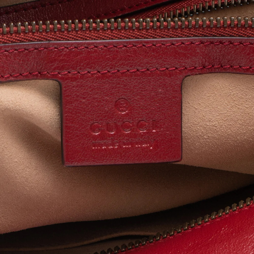 Gucci Tote Shoulder Bag In Red Leather