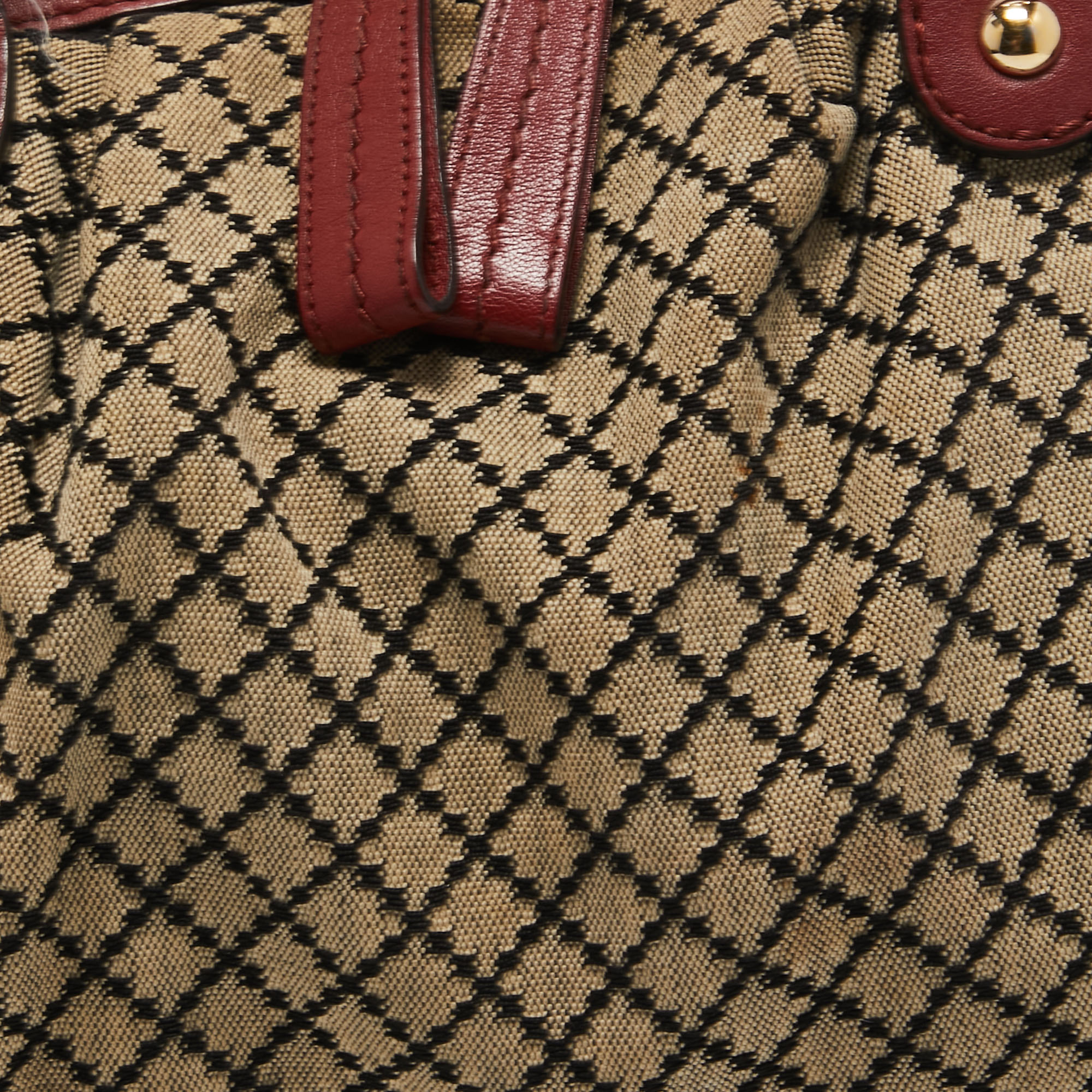 Gucci Red/Beige Diamante Canvas And Leather Medium Sukey Boston Bag