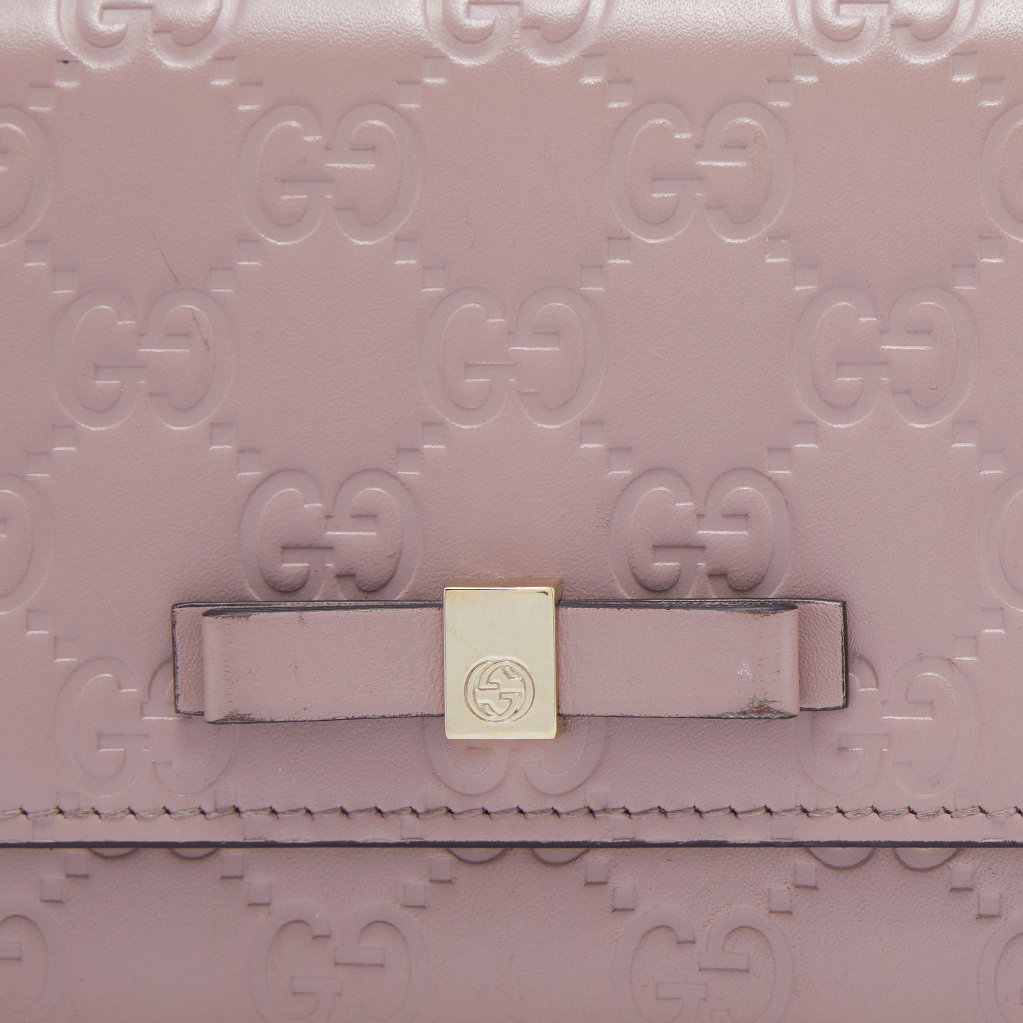 Gucci Pink Guccissima Leather Mayfair Bow Continental Flap Wallet