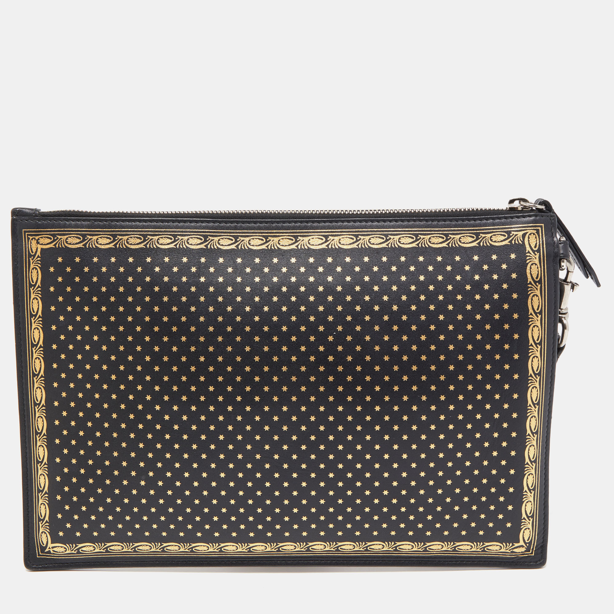 Gucci Black/Gold Leather 'Guccy' Zip Wristlet Clutch