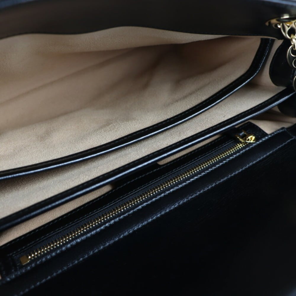 Gucci Black Leather Linea Marina Chain Shoulder Tote Bag