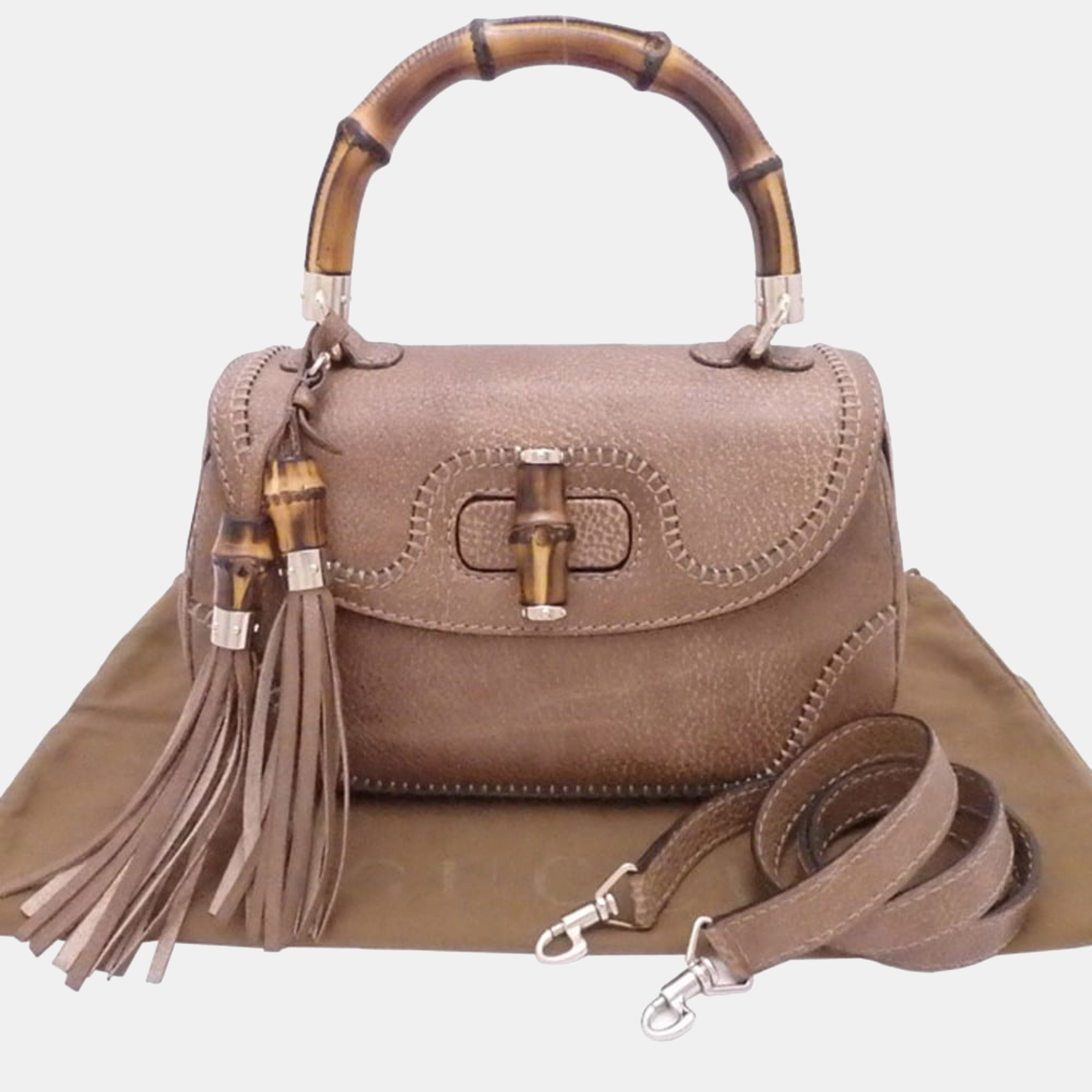 Gucci Brown Leather New Bamboo Top Handle Bag
