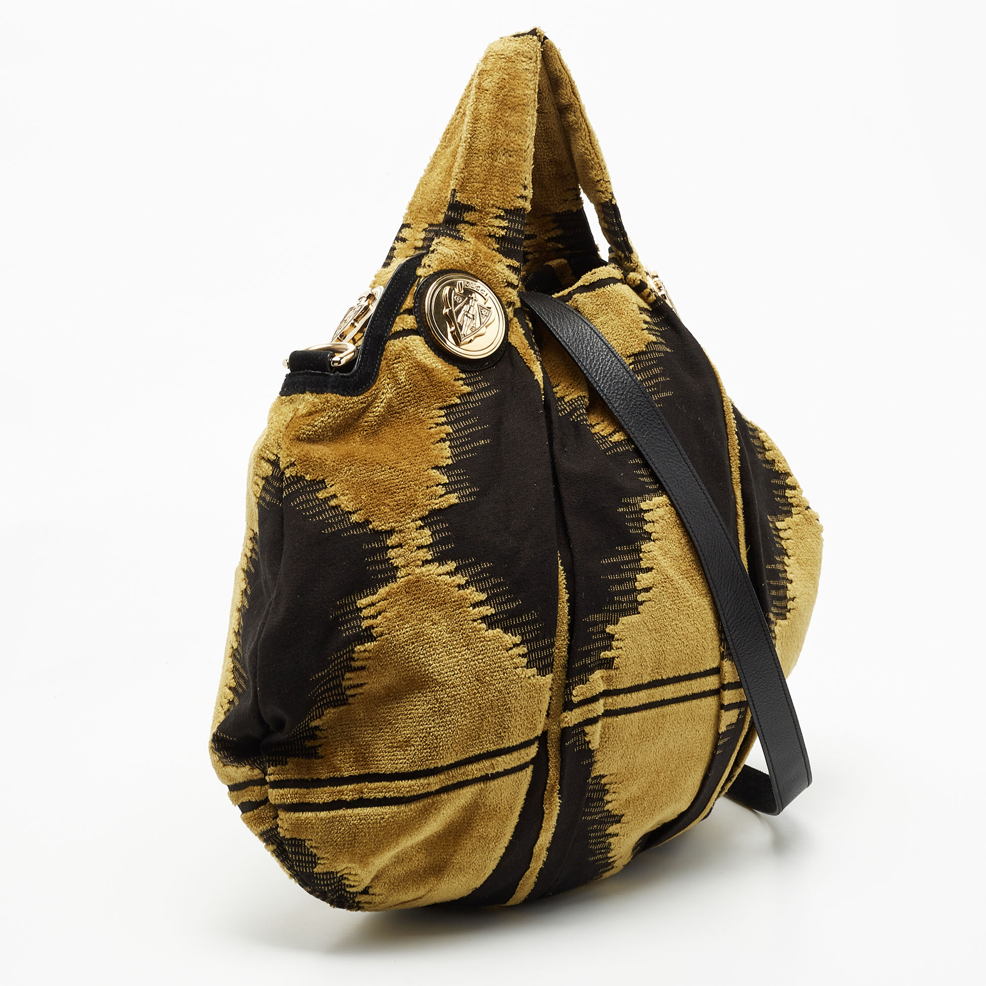 Gucci Yellow/Black Pleated Fabric And Suede Large Hysteria Hobo