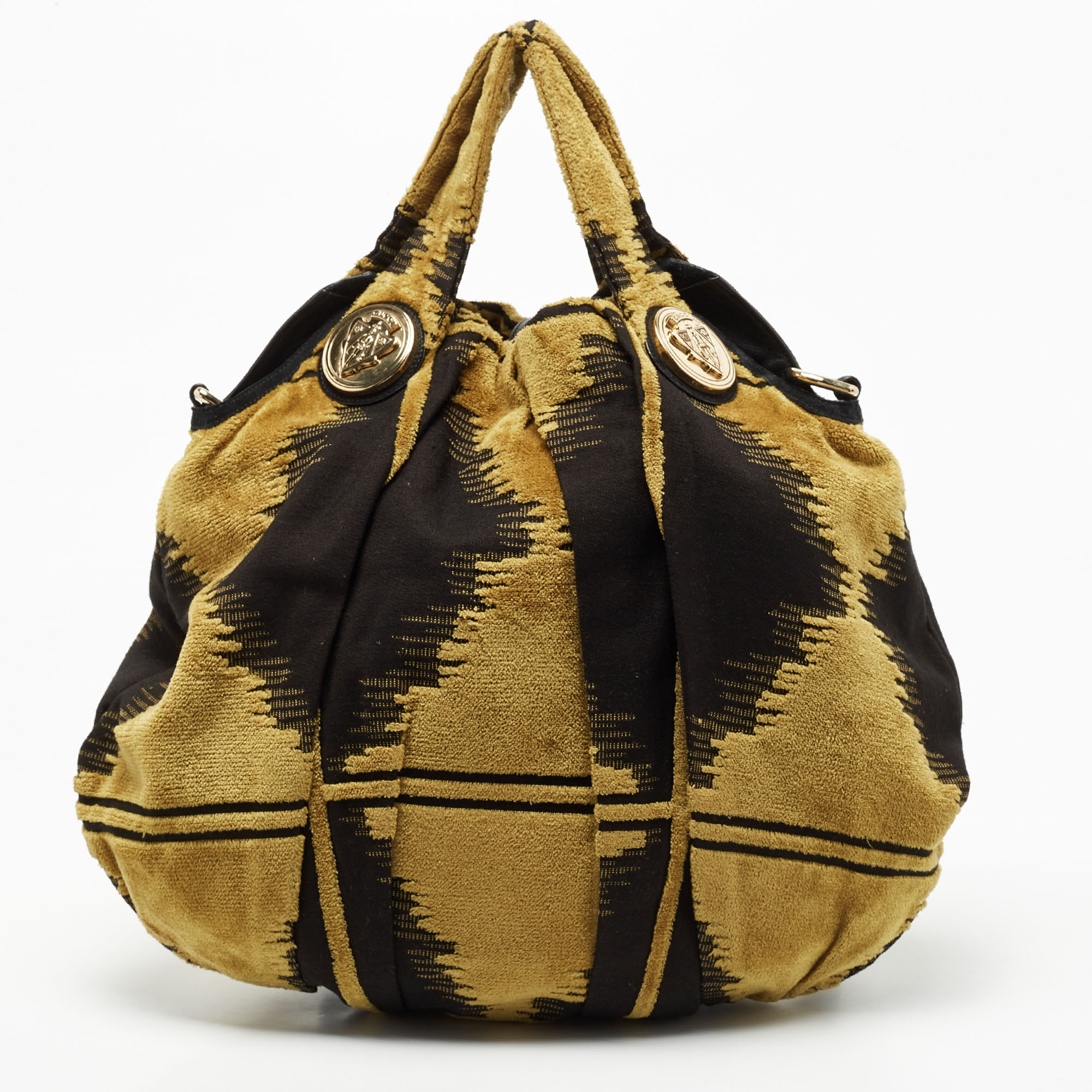 Gucci Yellow/Black Pleated Fabric And Suede Large Hysteria Hobo