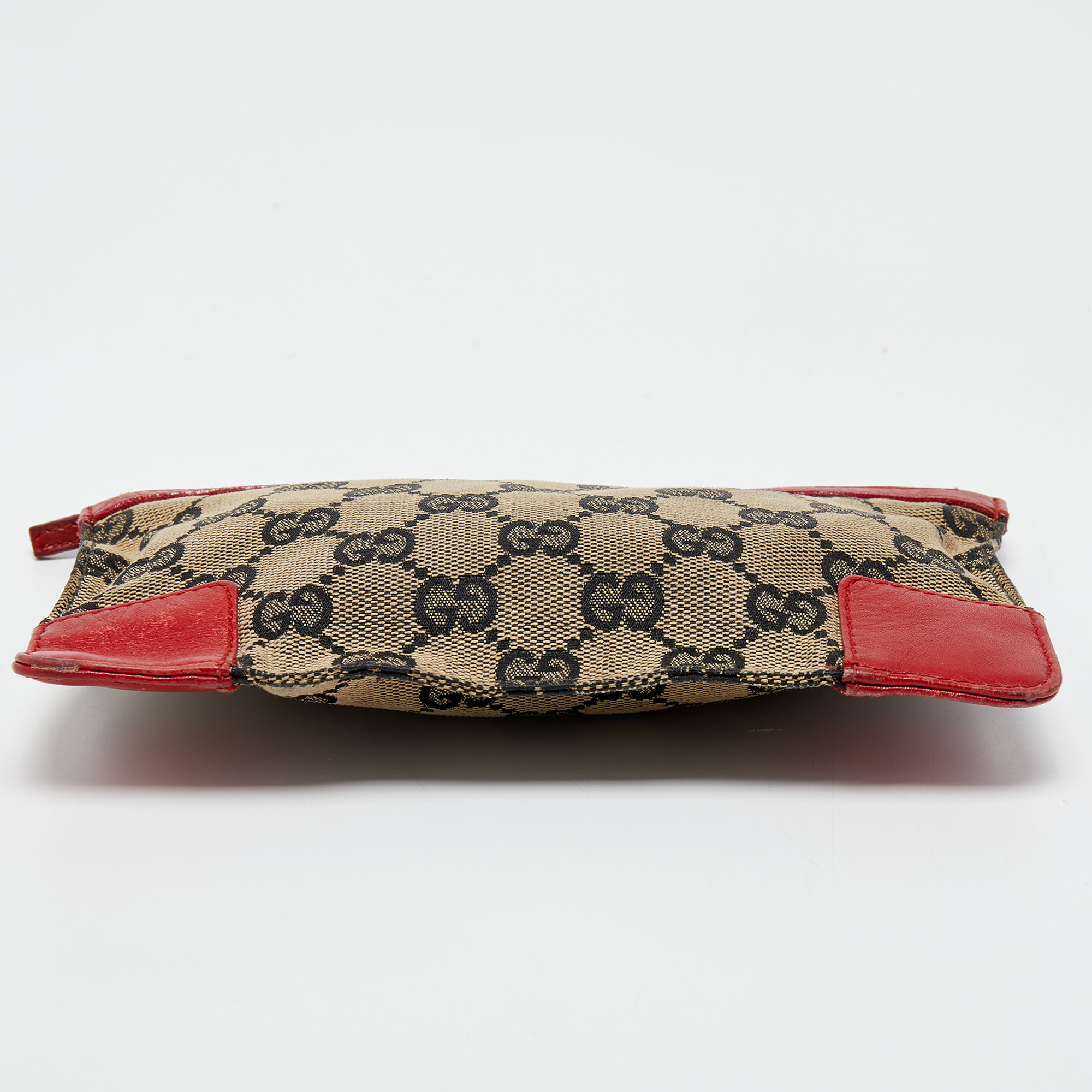 Gucci Red/Beige GG Canvas And Leather Flat Pouch