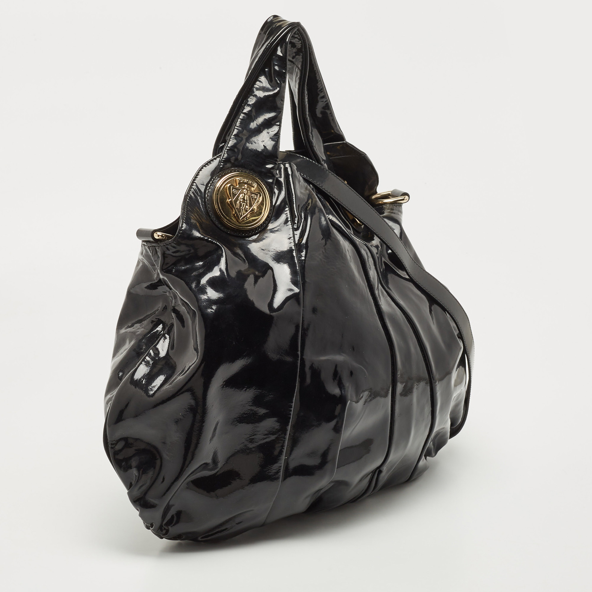 Gucci Black Patent Leather Large Hysteria Hobo