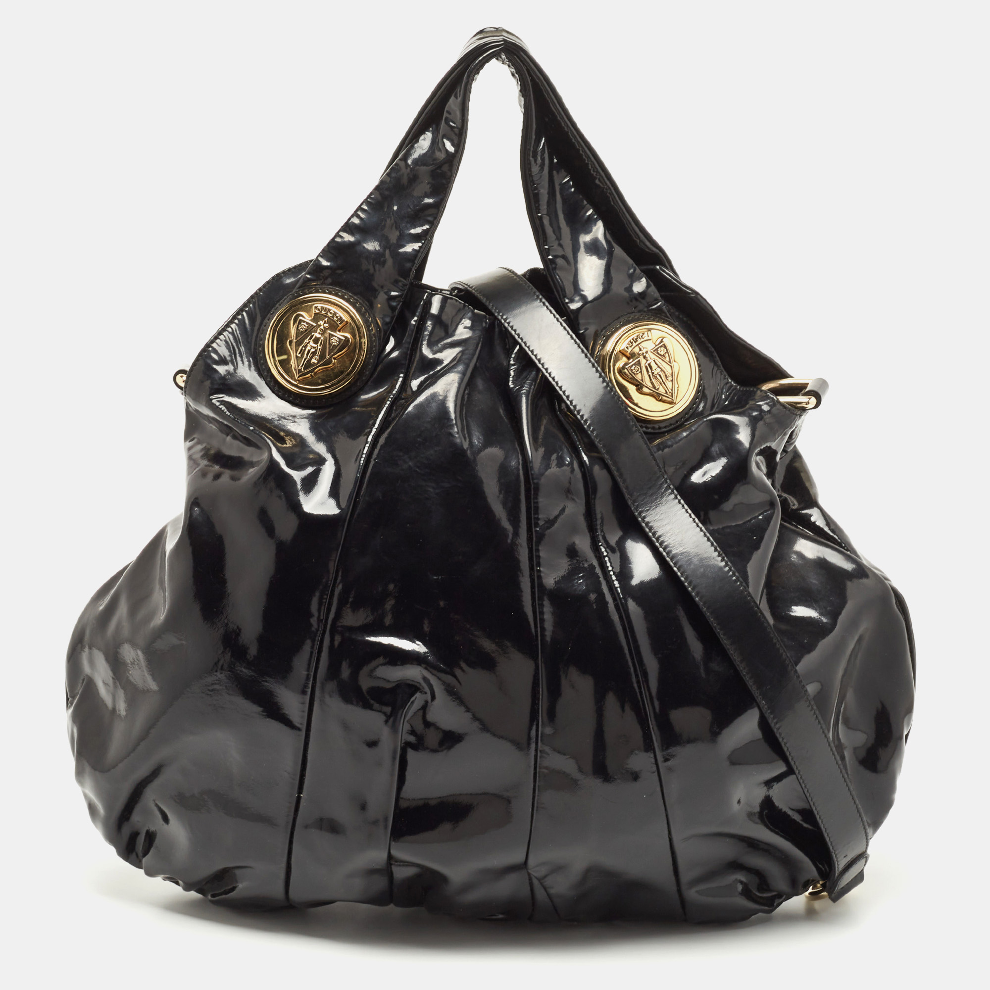 Gucci Black Patent Leather Large Hysteria Hobo