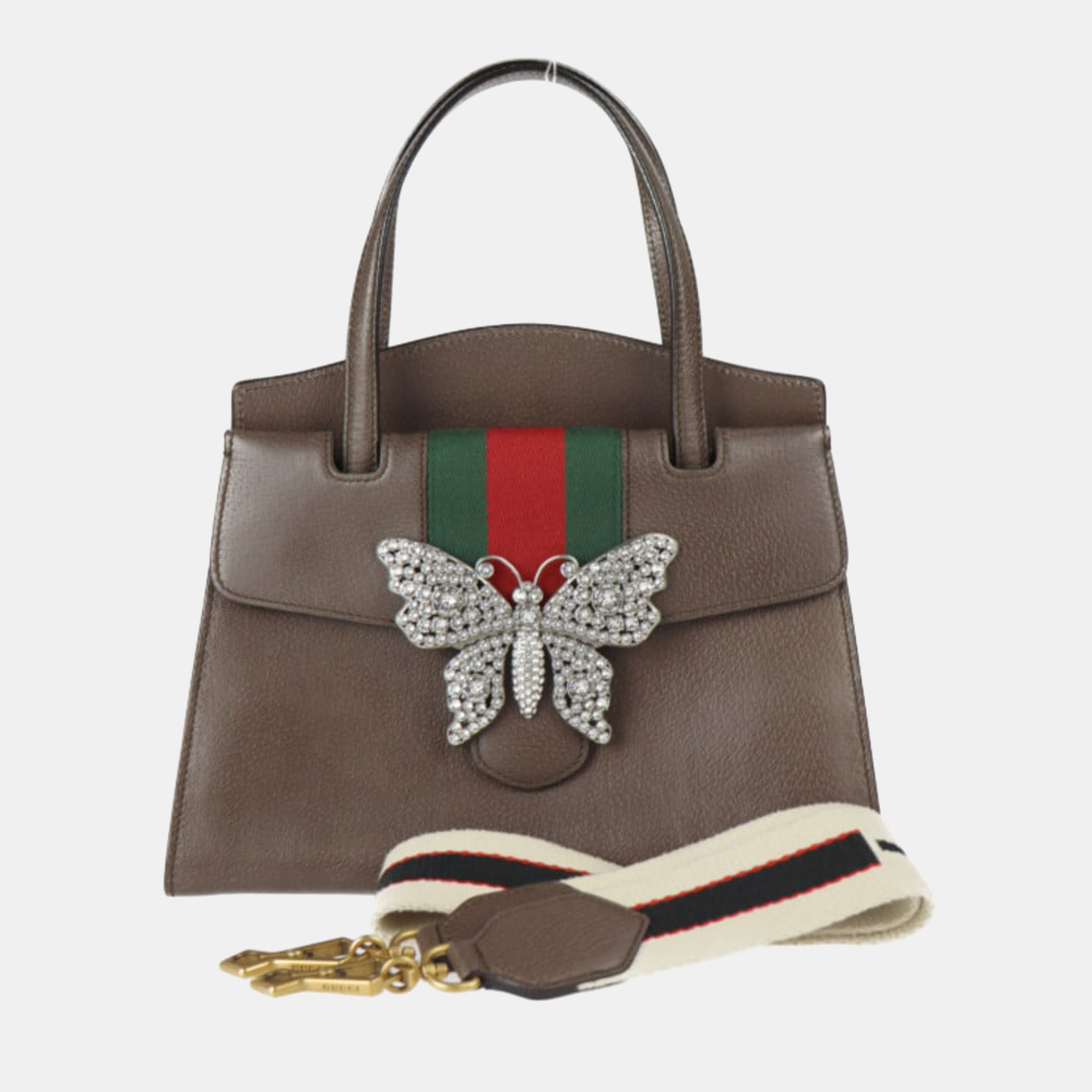Gucci Brown Leather Butterfly Medium Linea Totem Tote Bag