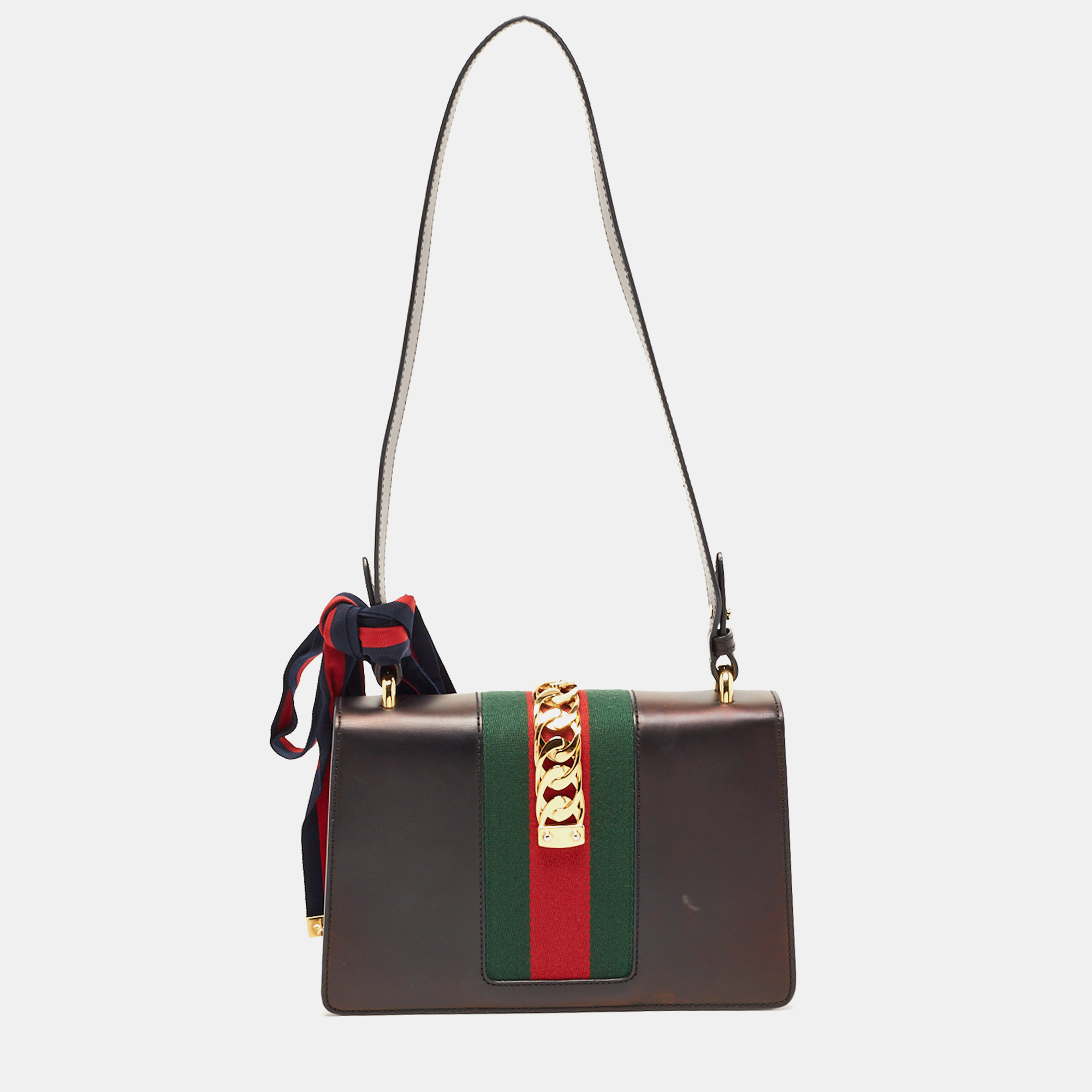 Gucci Black Leather Small Web Sylvie Shoulder Bag