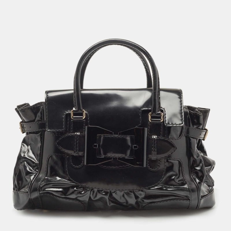 Gucci Black Glossy Leather And Coated Fabric Large Dialux Queen Tote