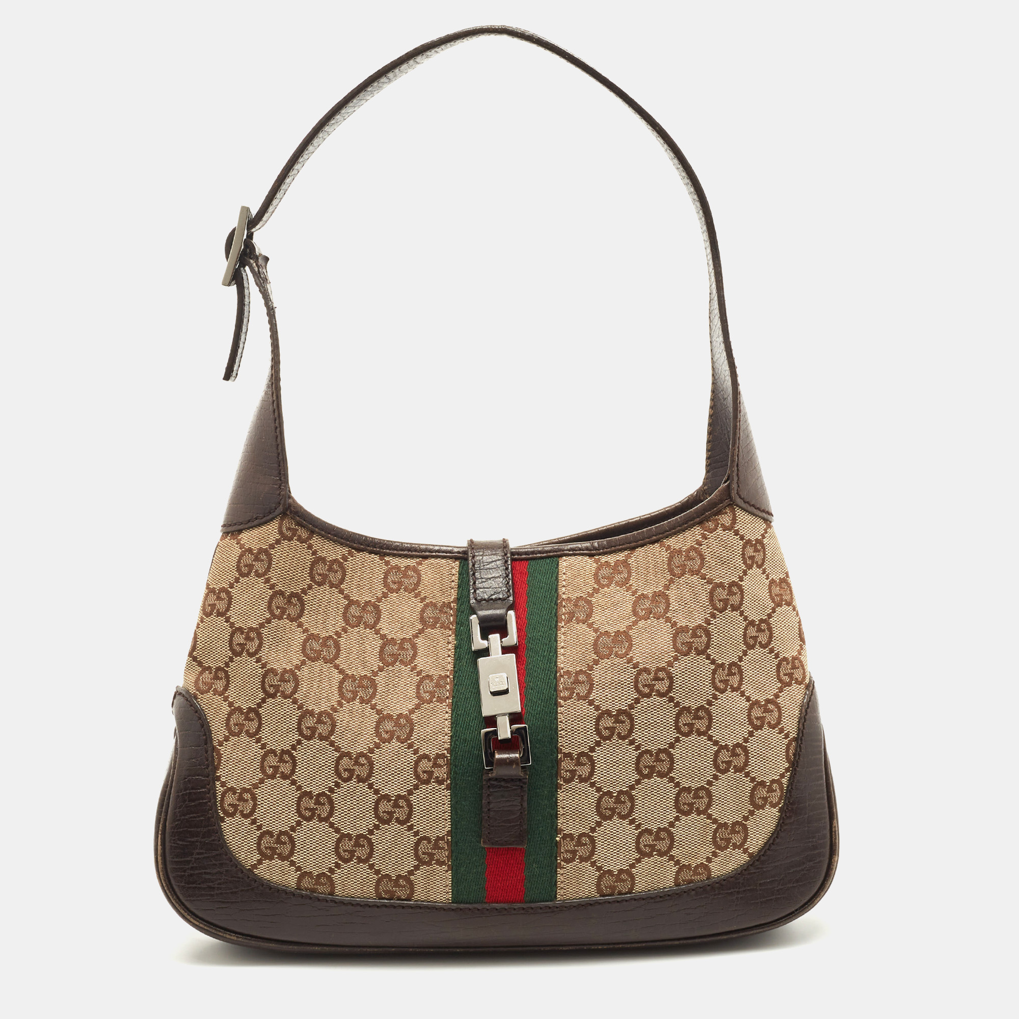 Gucci Brown/Beige GG Canvas And Leather Jackie O Hobo