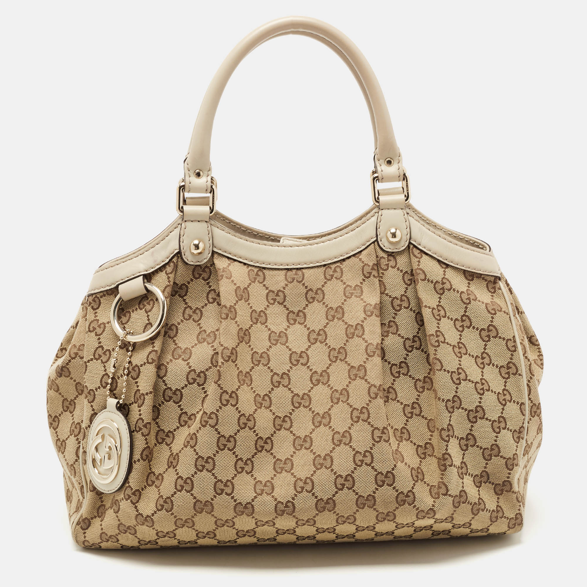 Gucci Beige GG Canvas And Leather Medium Sukey Tote