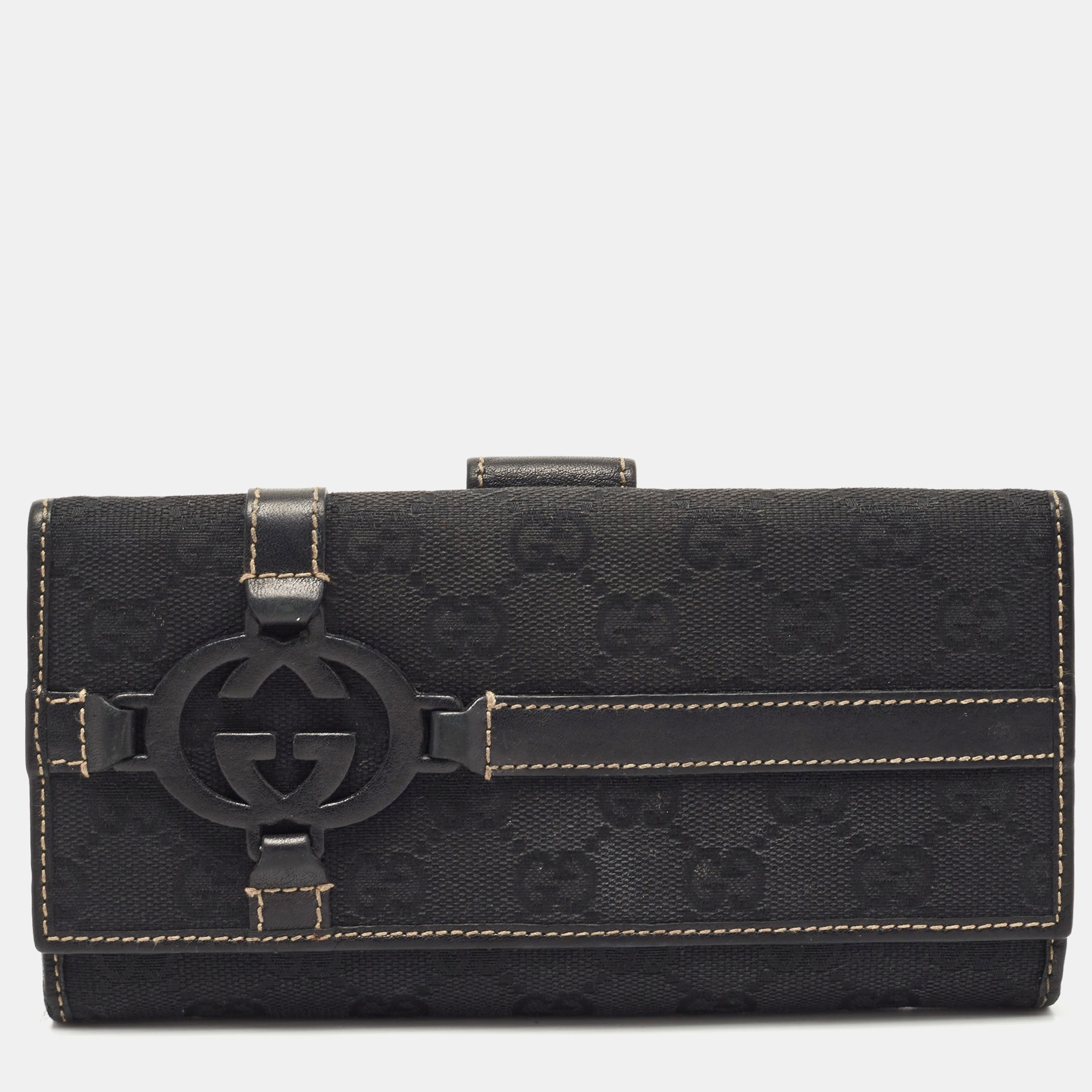Gucci Black GG Canvas Interlocking G Continental Wallet