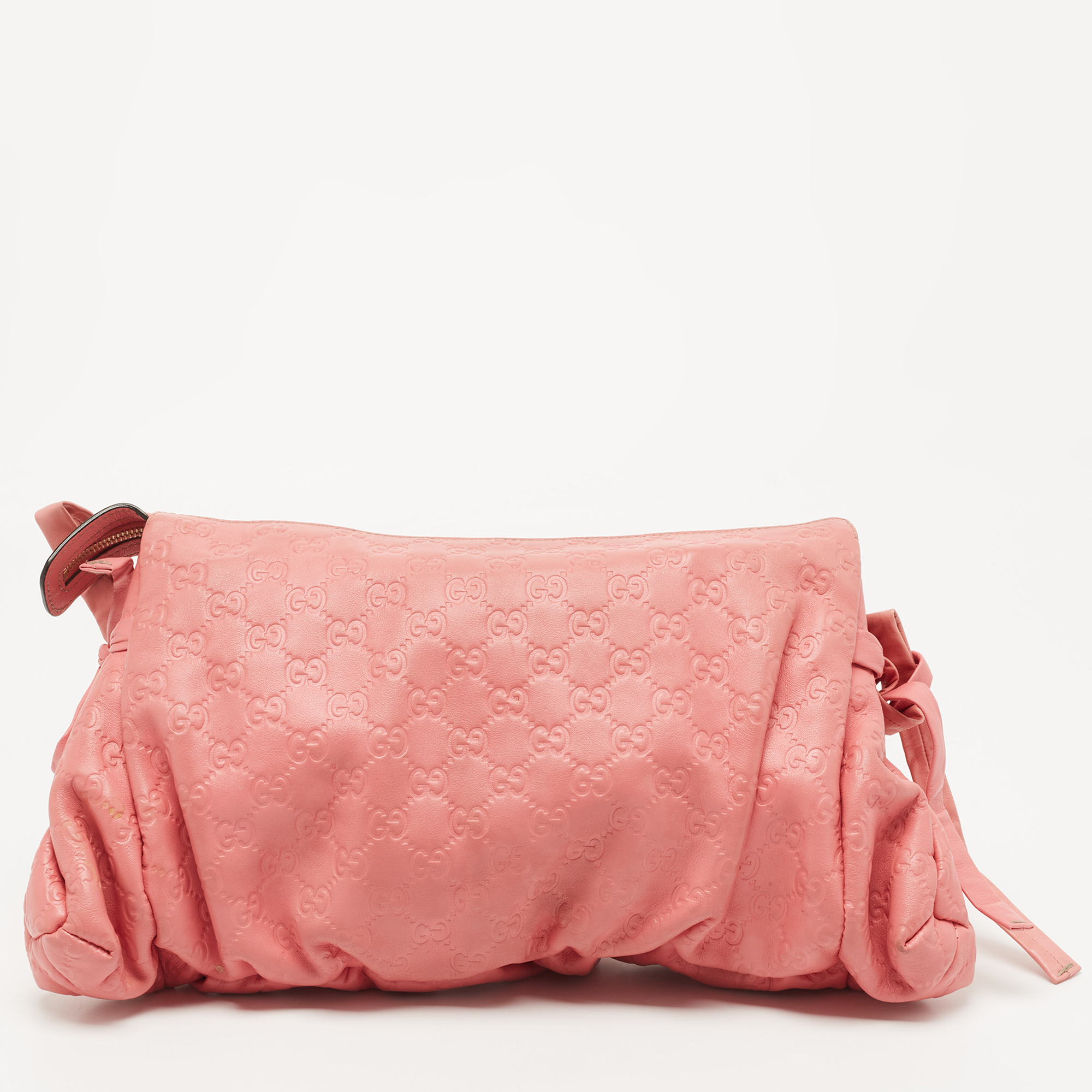 Gucci Pink Guccissima Leather Large Hysteria Wristlet Clutch