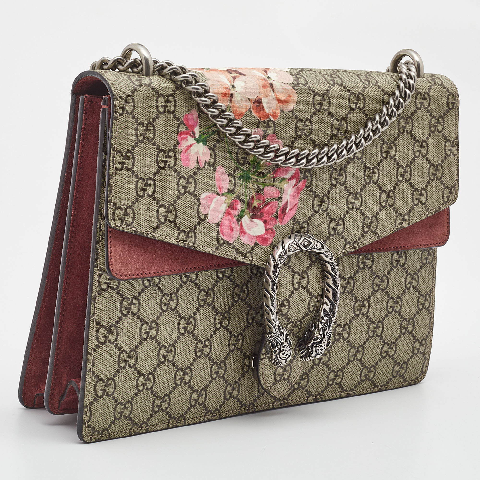 Gucci Old Rose/Beige GG Supreme Canvas And Suede Medium Blooms Dionysus Shoulder Bag