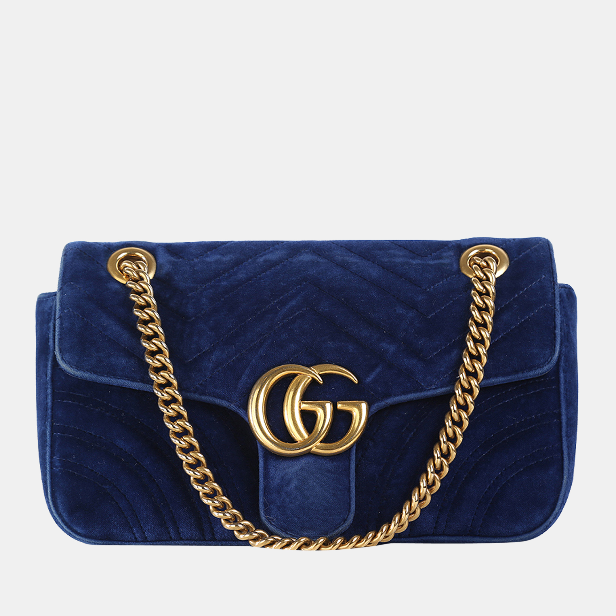Gucci Blue Velvet GG Marmont Small Matelasse Shoulder Bag
