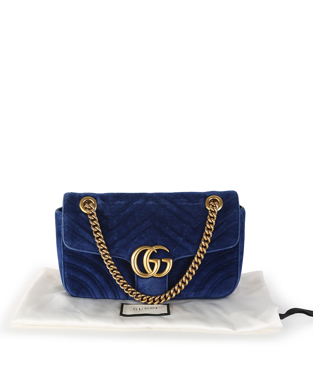 Gucci Blue Velvet GG Marmont Small Matelasse Shoulder Bag
