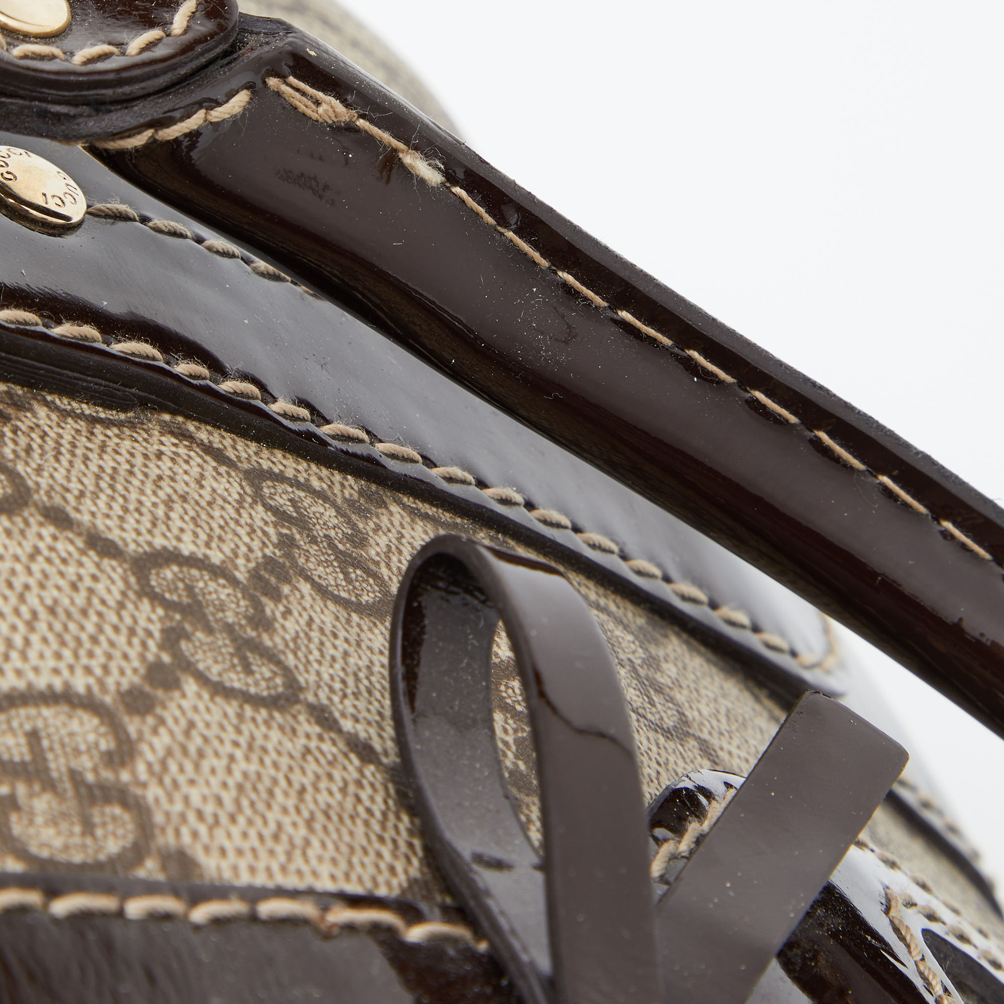 Gucci Beige/Brown GG Supreme Canvas And Patent Leather Boston Bag